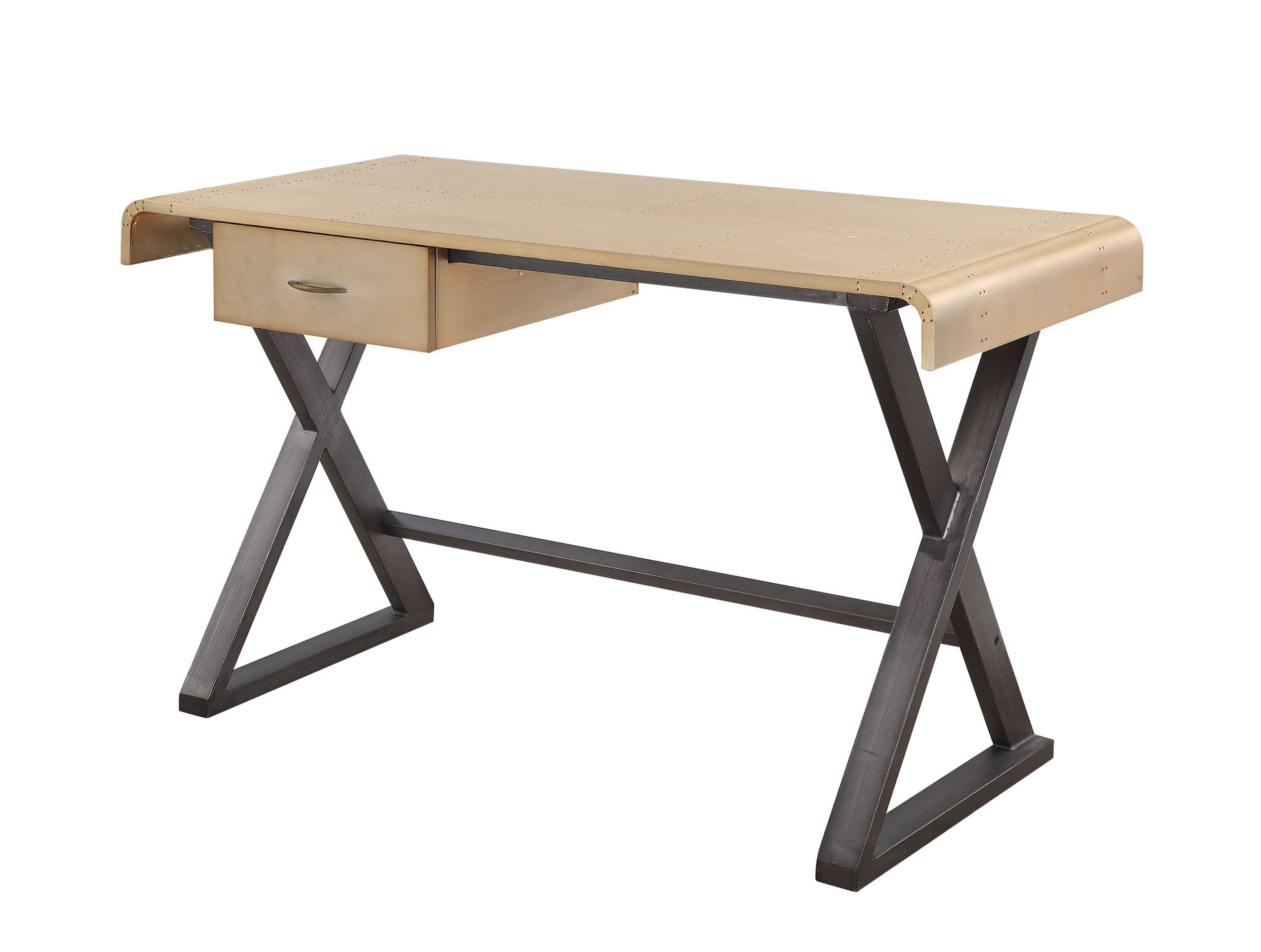 Danton - Aluminum Top Grain Leather Rectangular Writing Desk - Gold - Best Buy Furniture