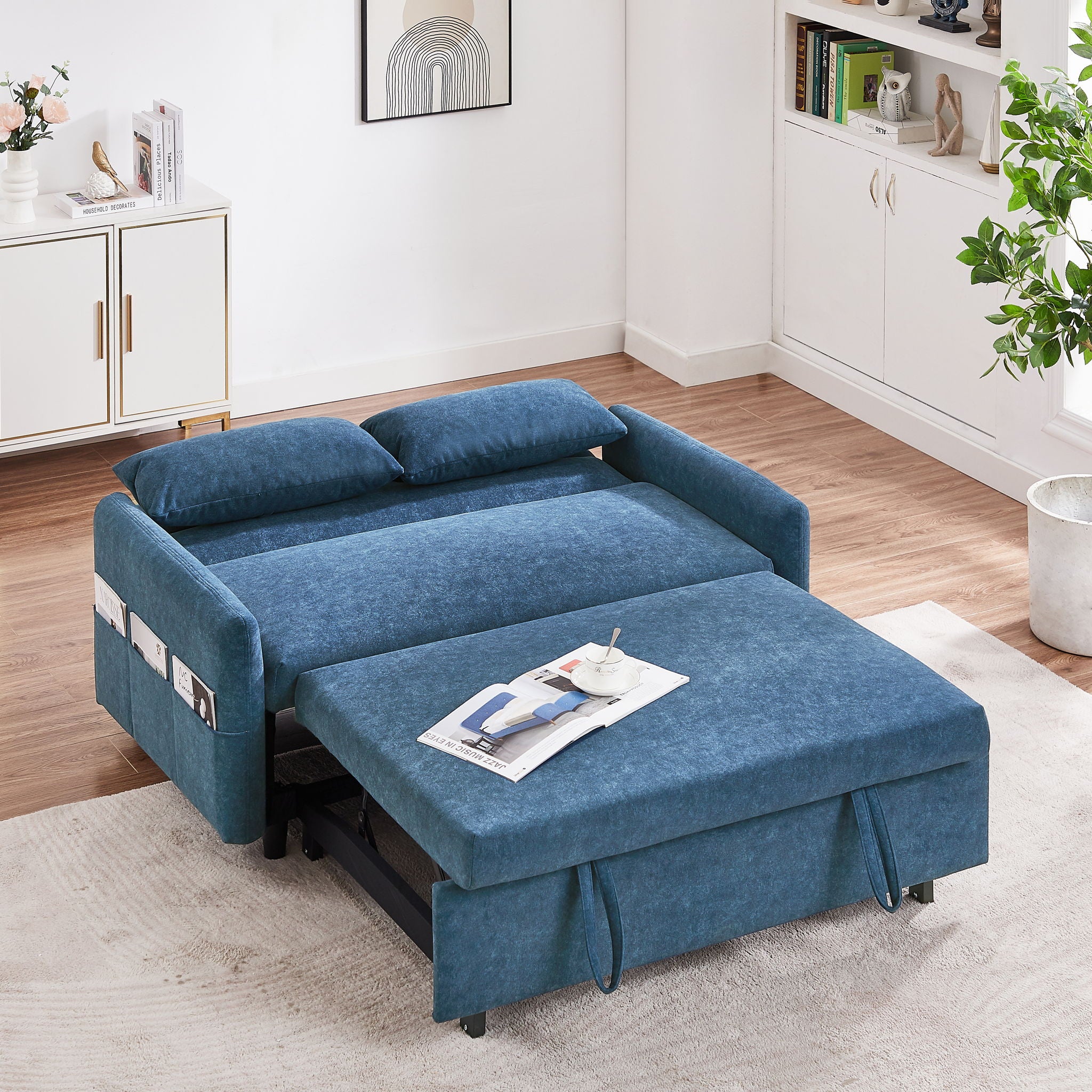 Pull Out Sleep Sofa Bed Loveseats Sofa Couch With Adjsutable Backrest, Storage Pockets, 2 Soft Pillows, USB Ports For Living Room, Bedroom, Apartment, Office - Best Buy Furniture