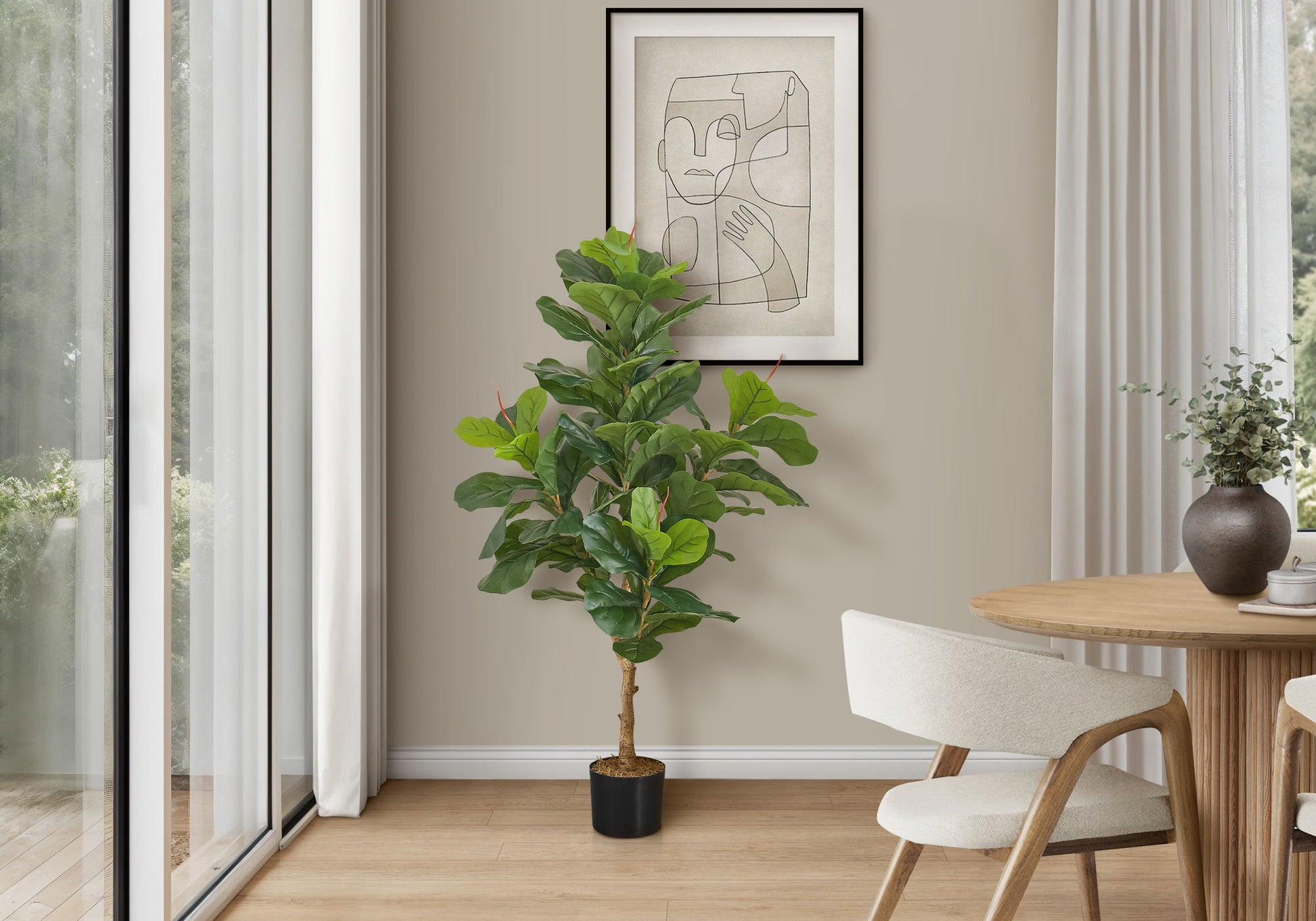 47" Tall, Artificial Plant, Fiddle Tree, Indoor, Faux, Fake, Floor, Greenery, Potted, Real Touch, Decorative - Green / Black - Best Buy Furniture