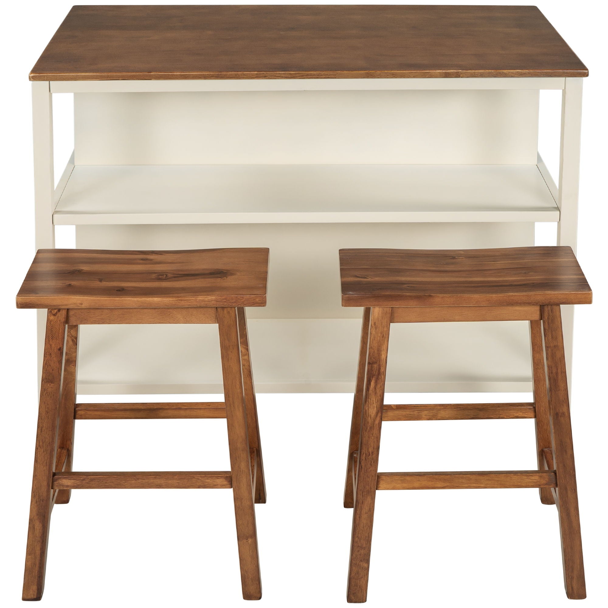 Rustic 3 Piece Stationary Kitchen Island Set With 2 Seatings, With 2 Open Shelves - Best Buy Furniture