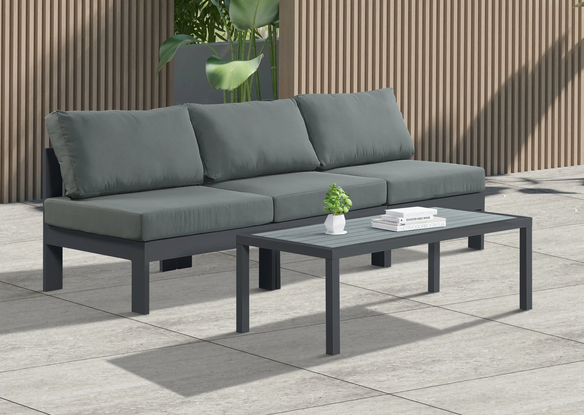 Nizuc - Outdoor Patio 3 Seat Armless Modular Sofa With Gray Frame - Best Buy Furniture