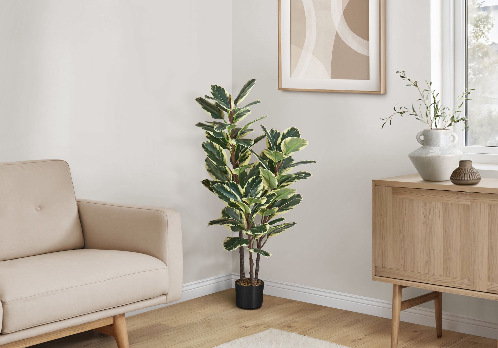 47" Tall, Artificial Plant, Oak Tree, Indoor, Faux, Fake, Floor, Greenery, Potted, Real Touch, Decorative - Green / Black - Best Buy Furniture