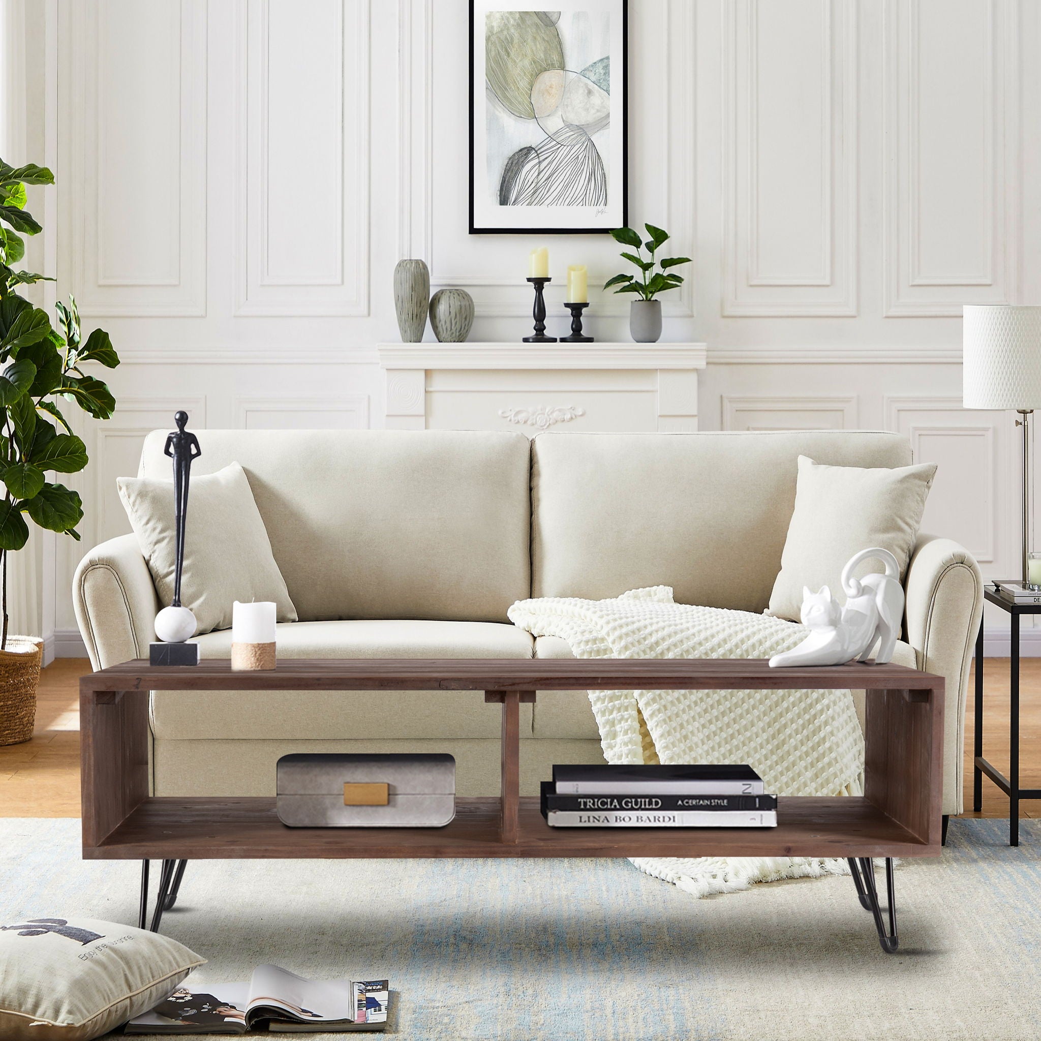 Reclaimed Wood Cocktail Table With Open Storage For Living Room, Metal Legs, Foldable - Black / Natural - Best Buy Furniture