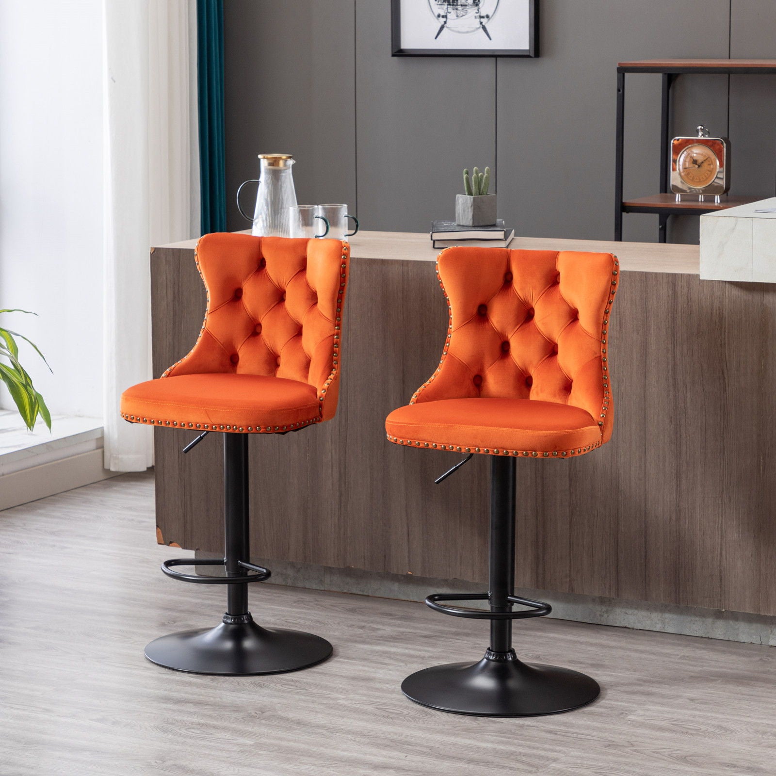 Swivel Velvet Barstools Adjusatble Seat Height, Modern Upholstered Bar Stools With Backs Comfortable Tufted For Home Pub And Kitchen Island (Set of 2) - Best Buy Furniture
