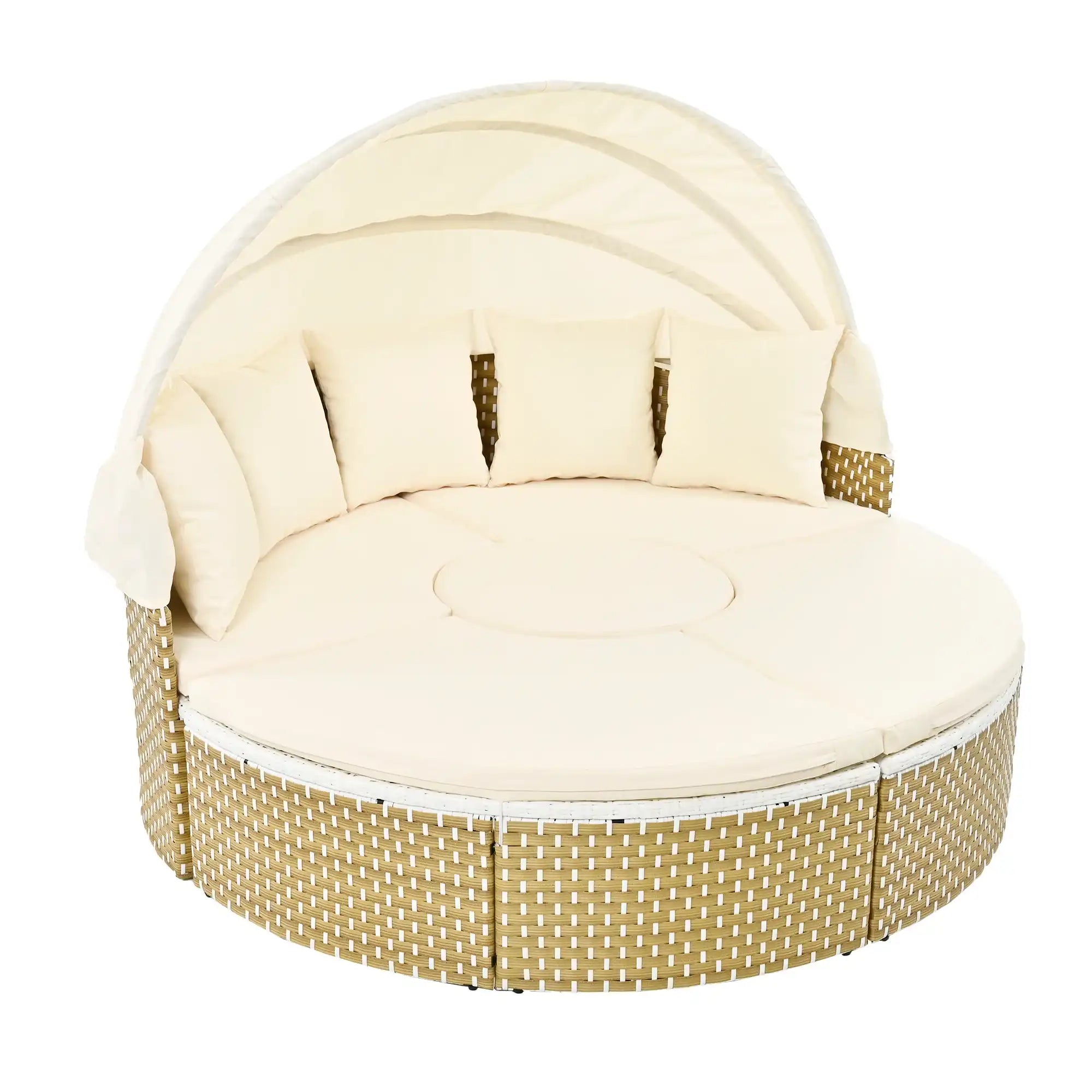 TOPMAX Round Outdoor Sectional Sofa Set Rattan Daybed - Best Buy Furniture