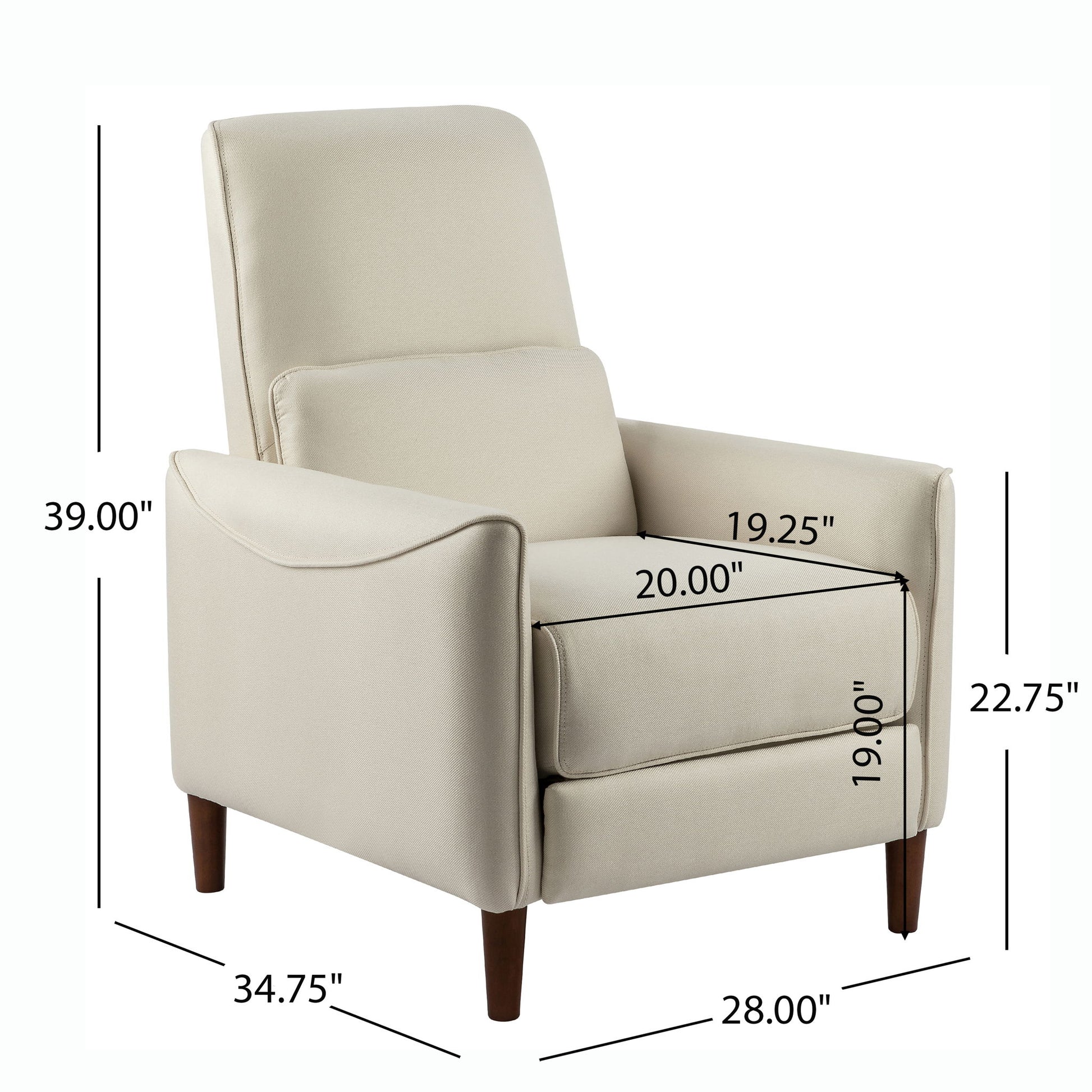Upholstered Push Recliner Chair With Rubber Wood Legs For Living Room - Best Buy Furniture