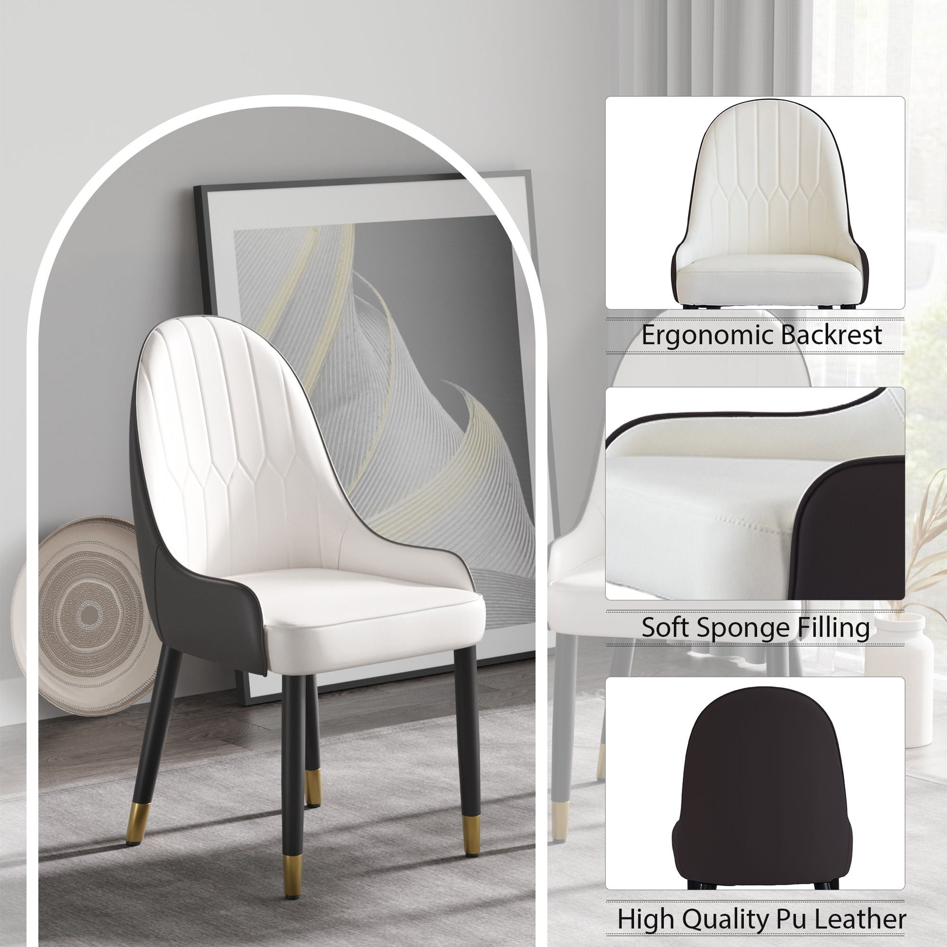 Modern PU Sponge-Filled Dining Chair, Solid Wood Metal Legs, Suitable For Restaurants, Living Rooms And Rooms (Set of 2) - Best Buy Furniture