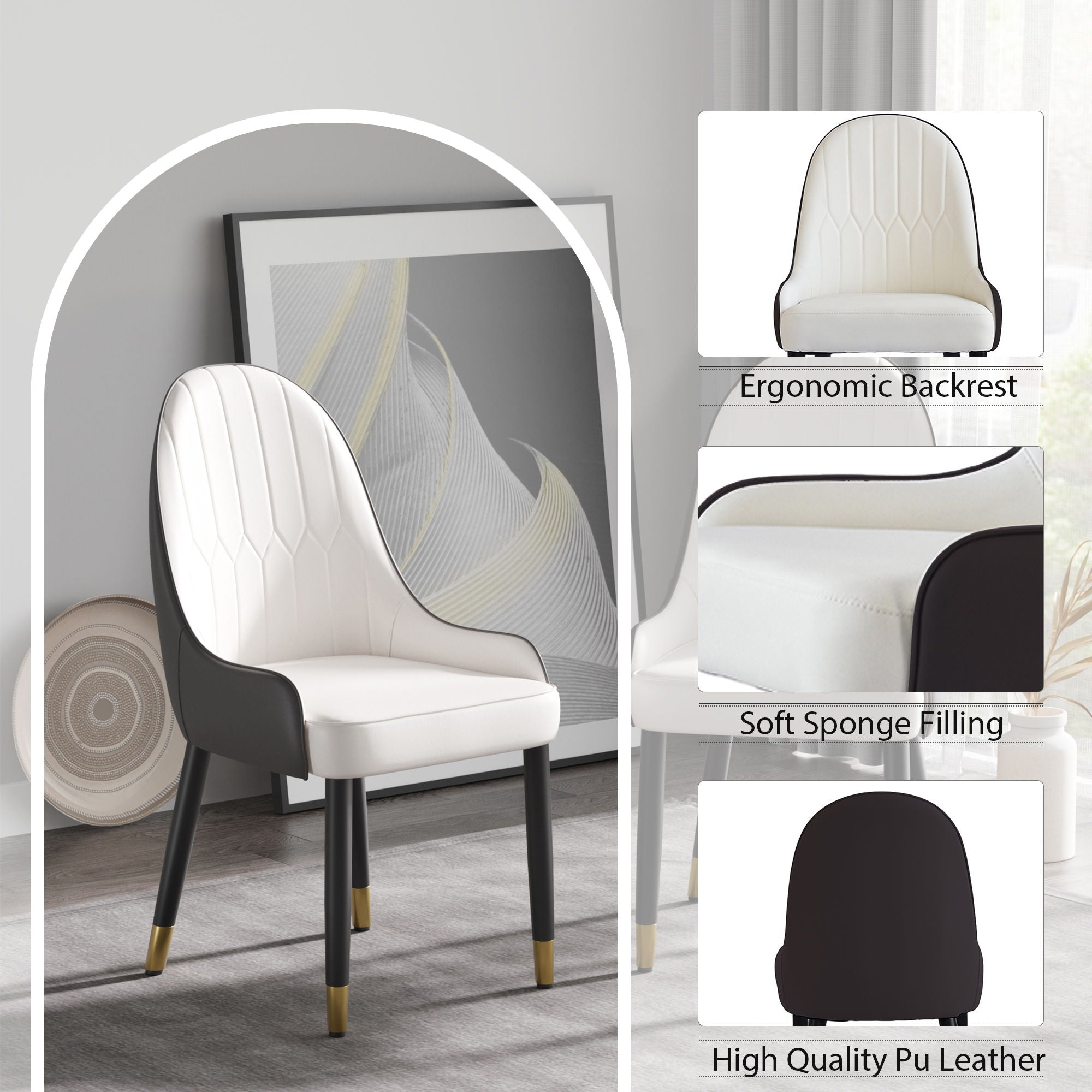 Modern PU Sponge-Filled Dining Chair, Solid Wood Metal Legs, Suitable For Restaurants, Living Rooms And Rooms (Set of 2) - Best Buy Furniture