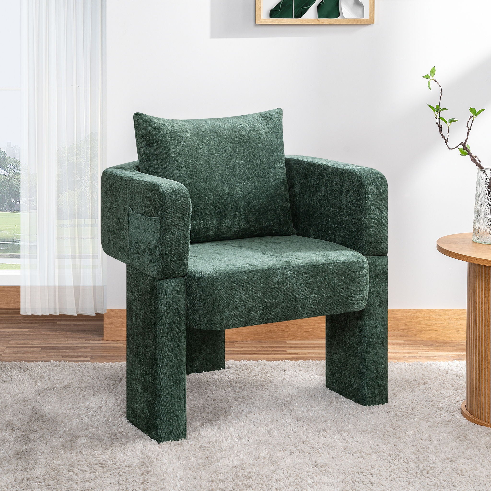 Modern 3 Leg Chenille Accent Chair With Ergonomic Arms & Removable Pillow - Best Buy Furniture