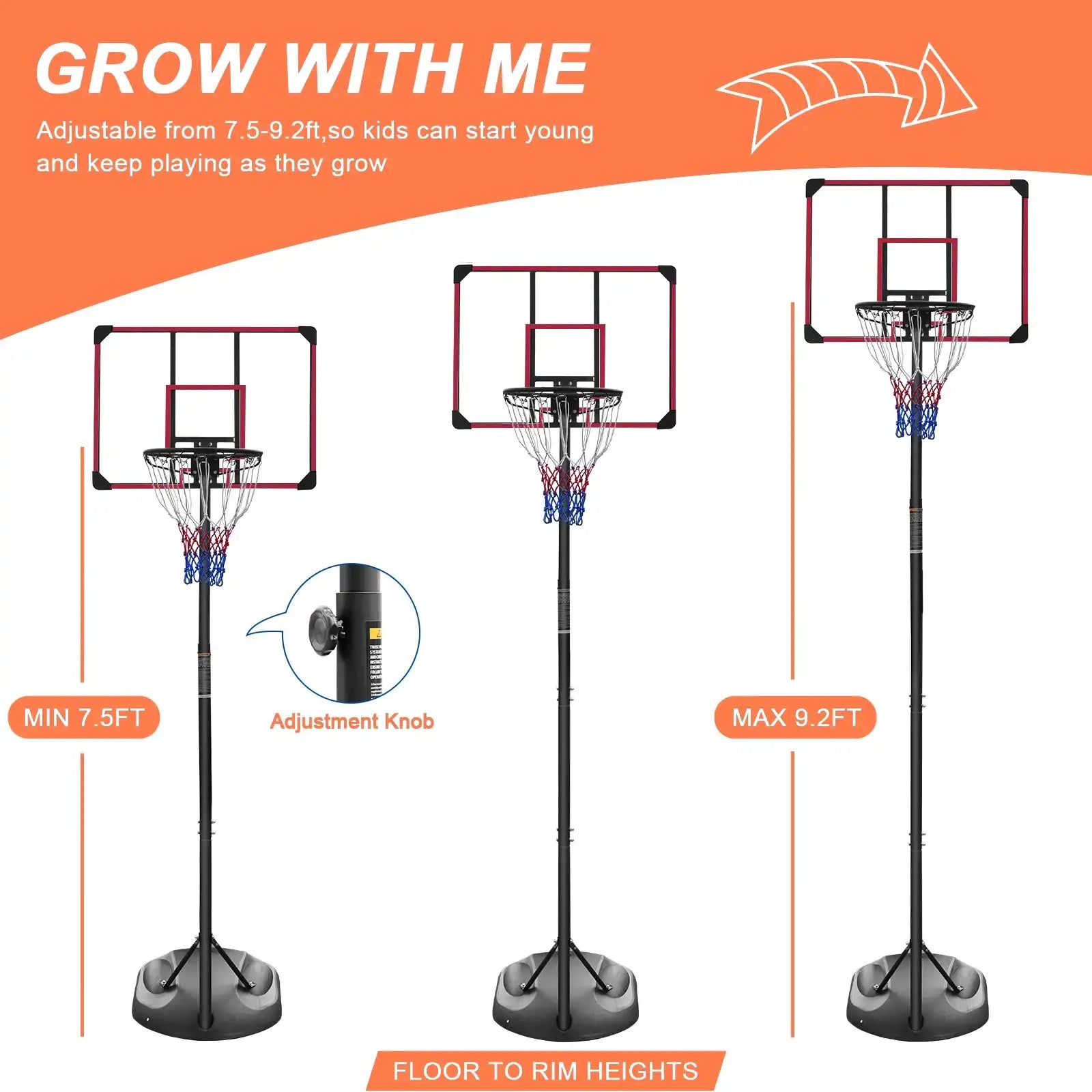Adjustable Portable Basketball Hoop, 7.5ft - 9.2ft with 32" Backboard - Best Buy Furniture