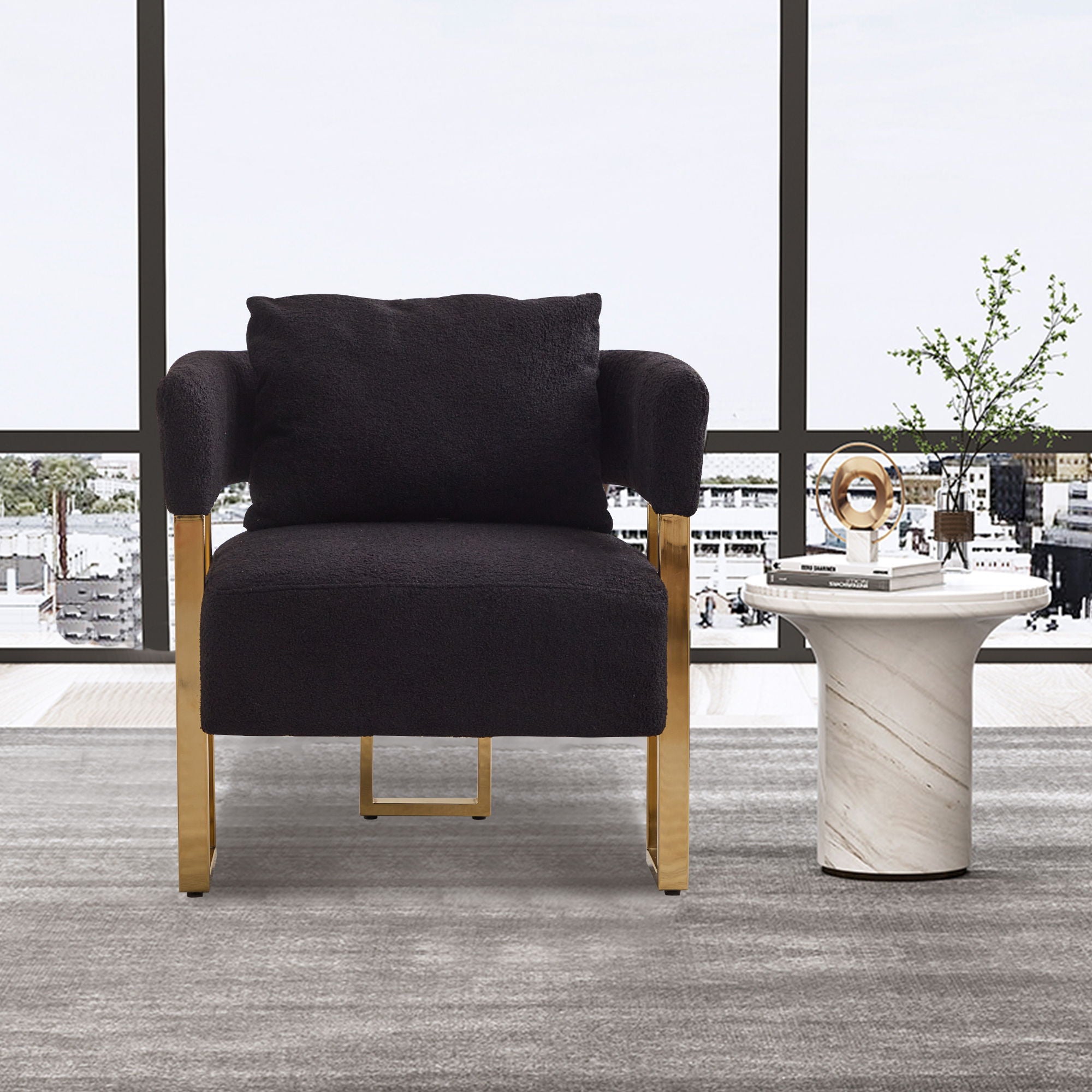Modern Decorative Chair Teddy Fleece Upholstered And Metal Foot - Best Buy Furniture