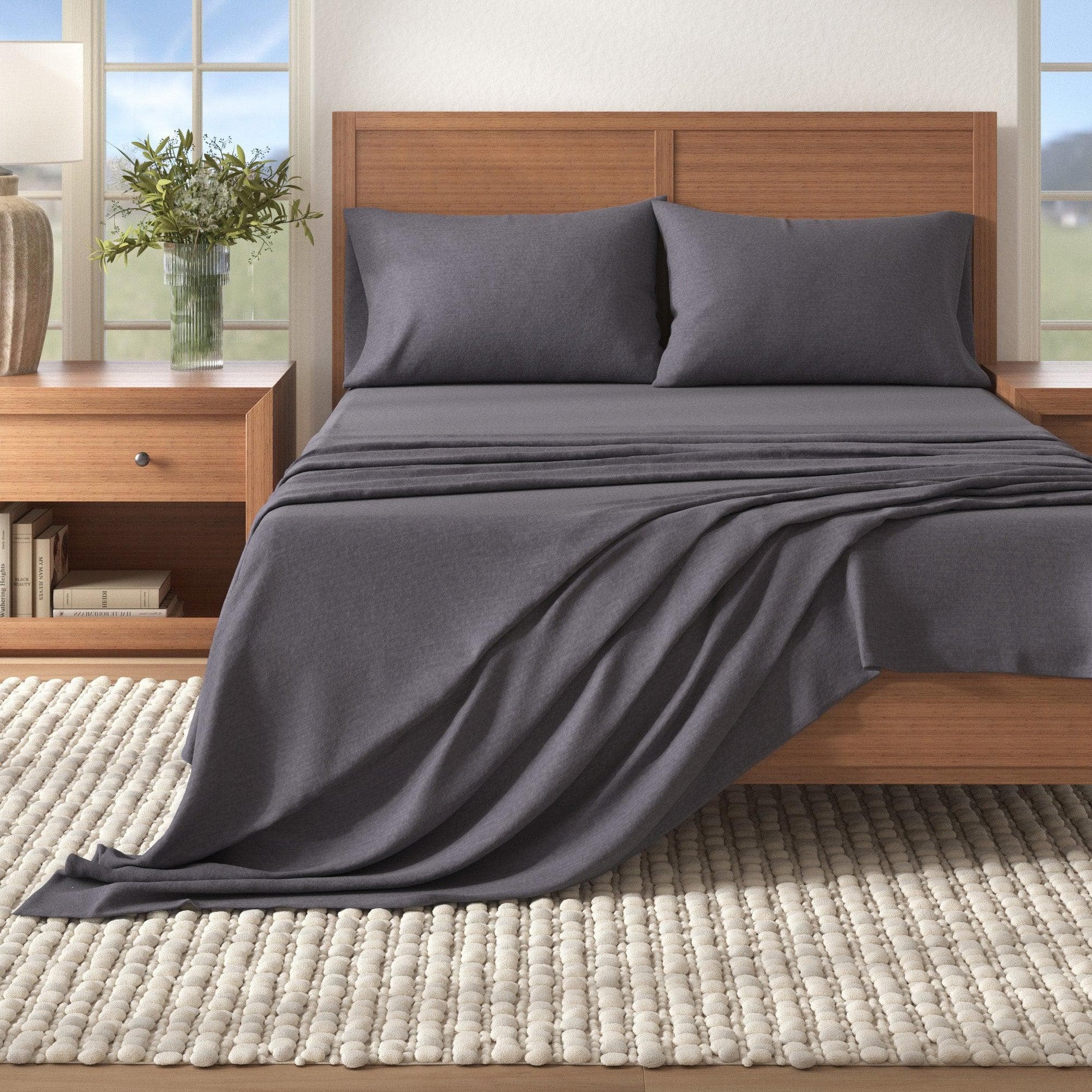 4 Piece Heathered Solid Cotton Blend Flannel Sheet Set - Anders Collection - Best Buy Furniture