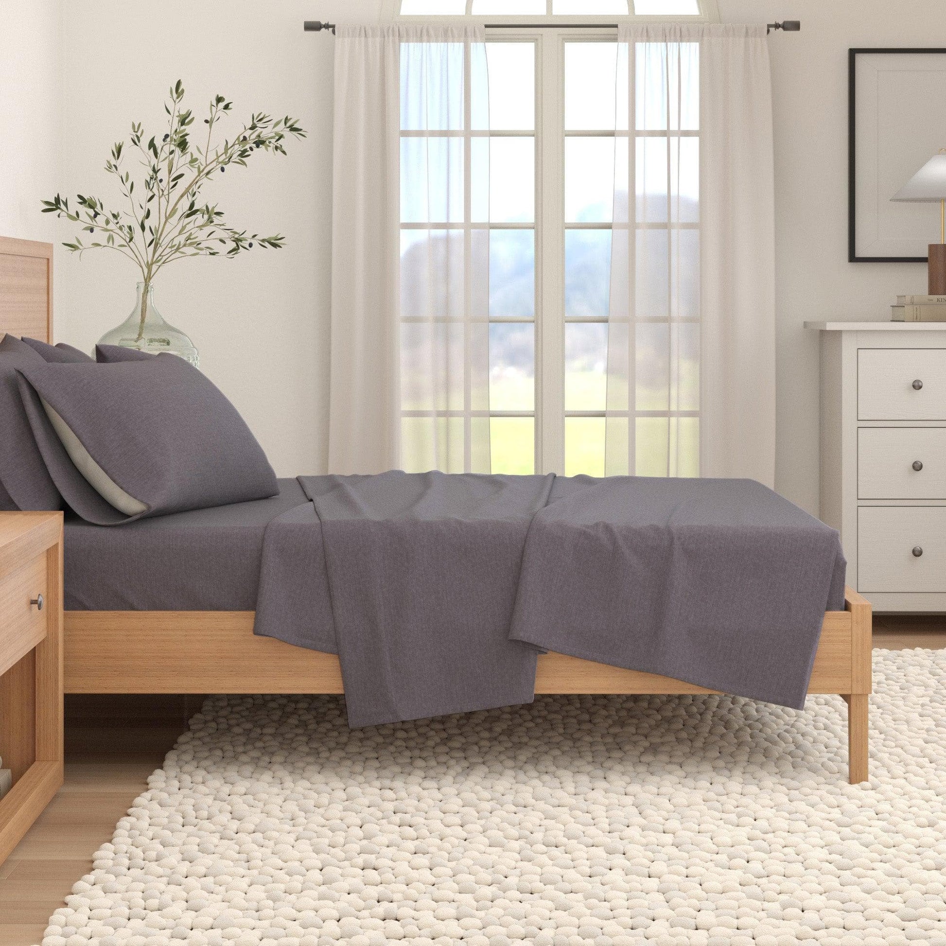 4 Piece Heathered Solid Cotton Blend Flannel Sheet Set - Anders Collection - Best Buy Furniture