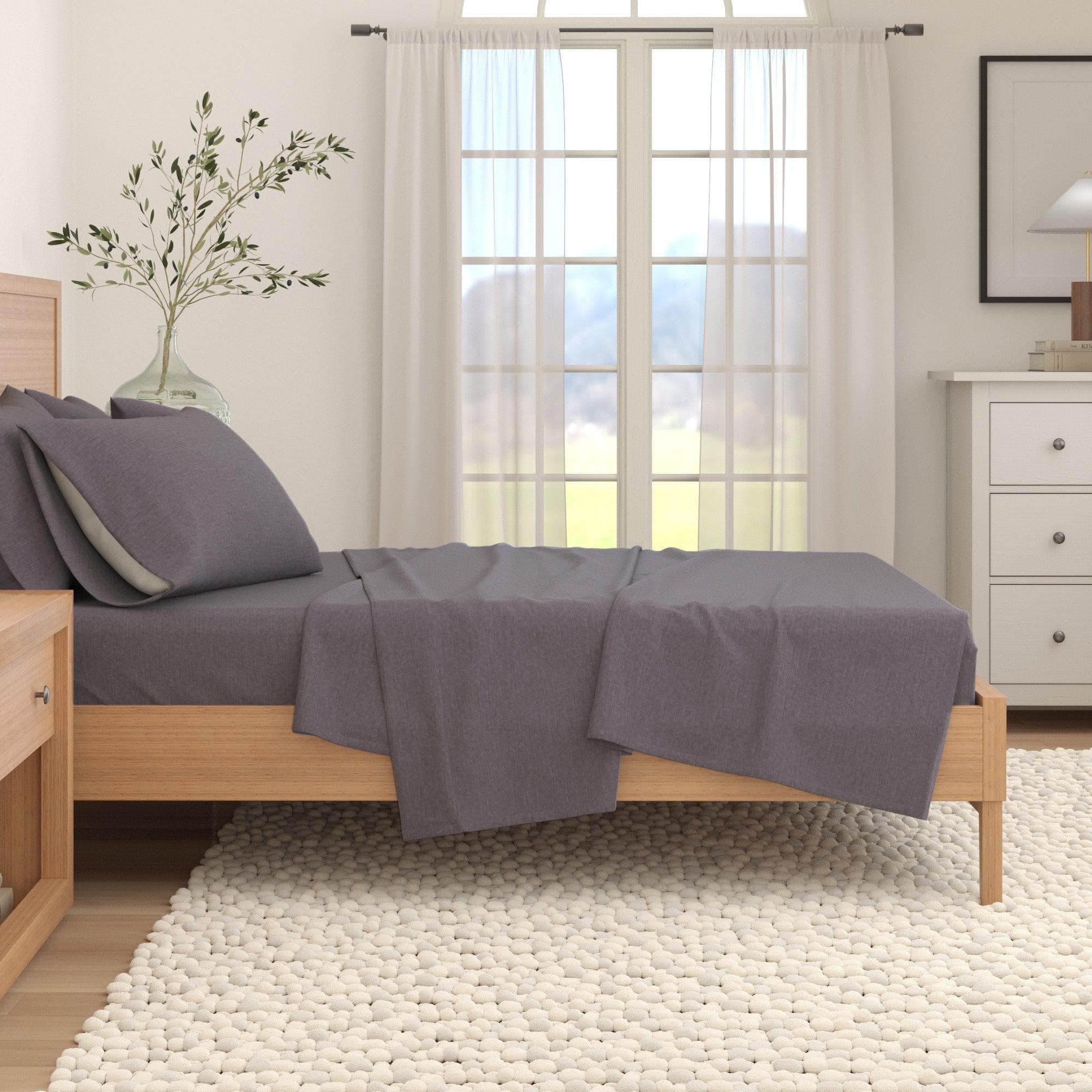 4 Piece Heathered Solid Cotton Blend Flannel Sheet Set - Anders Collection - Best Buy Furniture