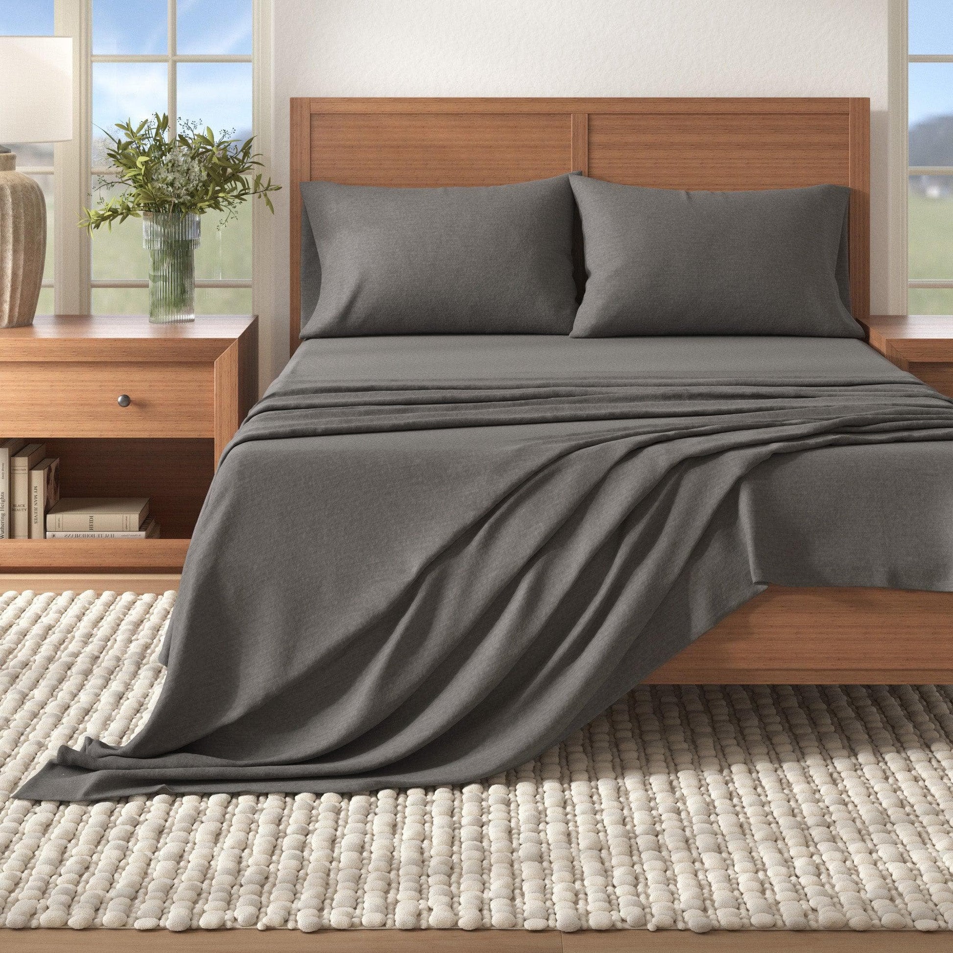 4 Piece Heathered Solid Cotton Blend Flannel Sheet Set - Anders Collection - Best Buy Furniture