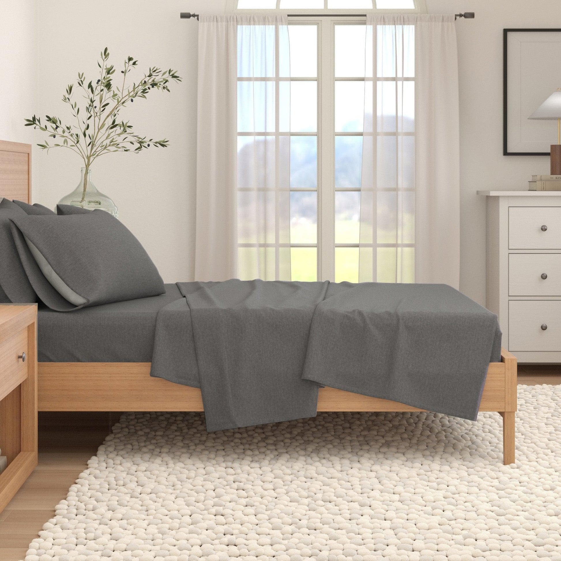 4 Piece Heathered Solid Cotton Blend Flannel Sheet Set - Anders Collection - Best Buy Furniture