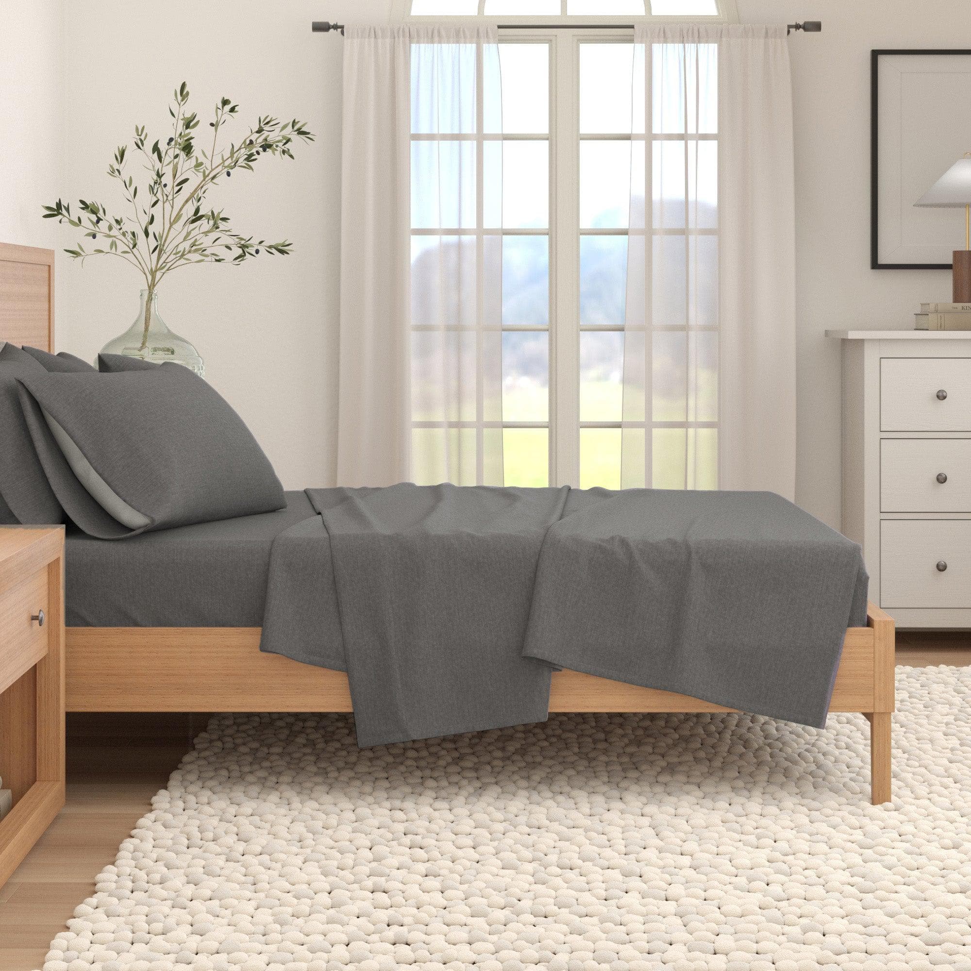 4 Piece Heathered Solid Cotton Blend Flannel Sheet Set - Anders Collection - Best Buy Furniture