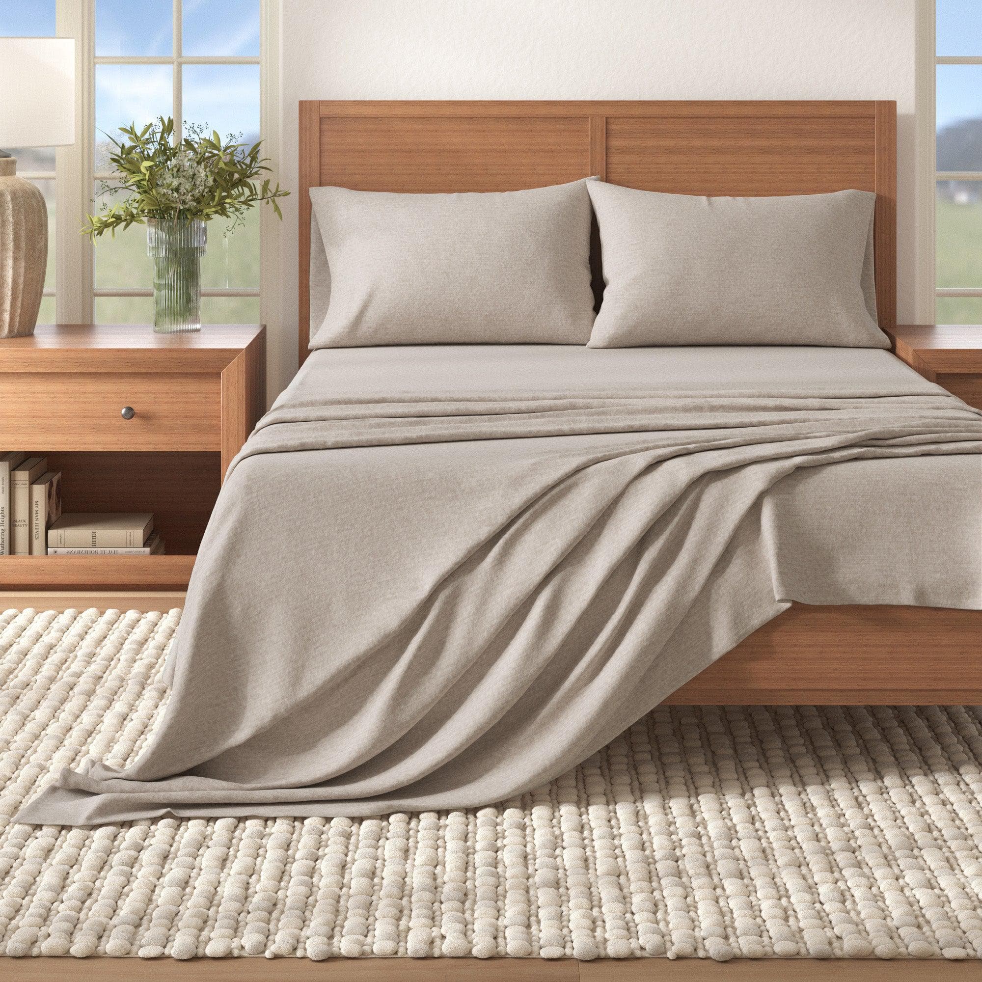 4 Piece Heathered Solid Cotton Blend Flannel Sheet Set - Anders Collection - Best Buy Furniture