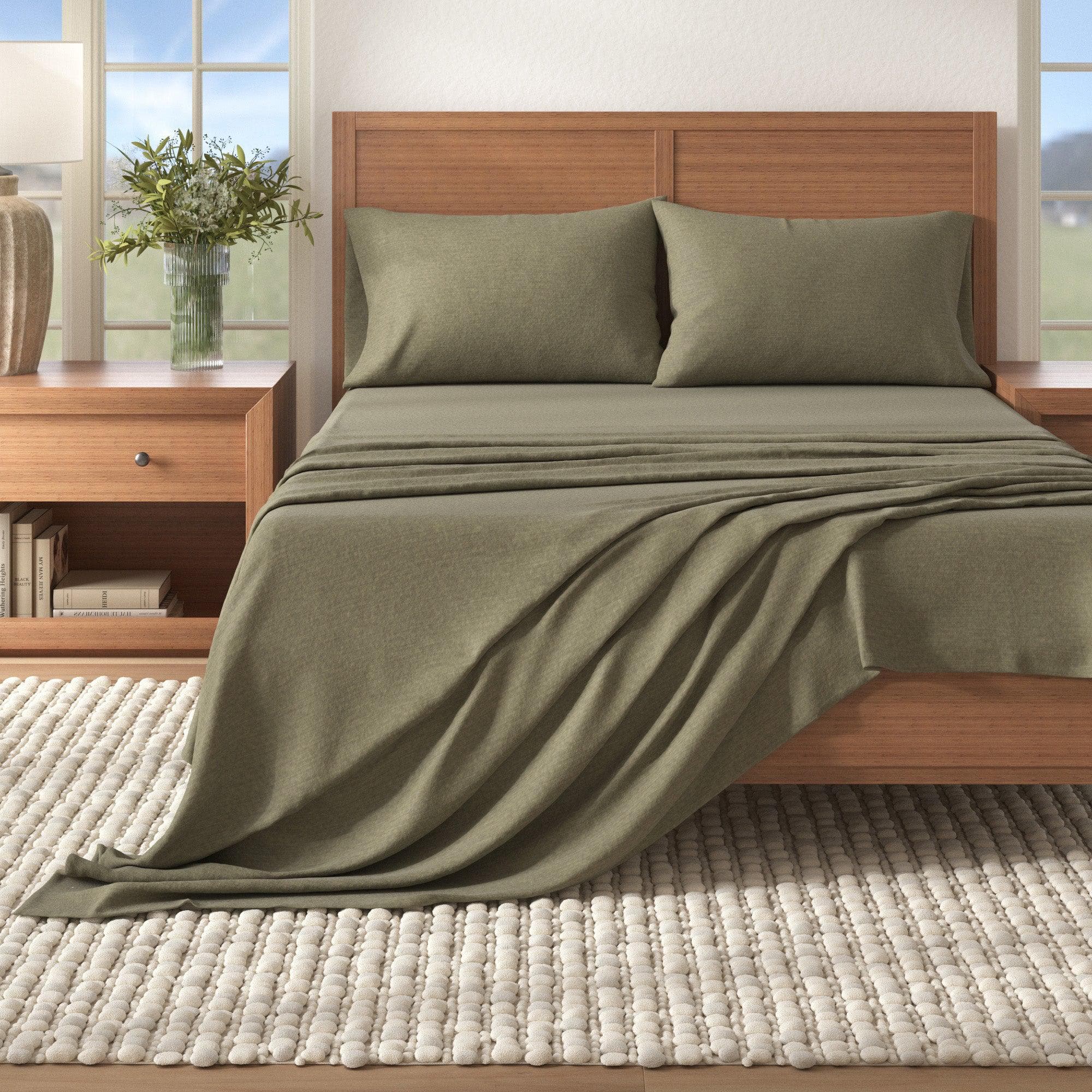 4 Piece Heathered Solid Cotton Blend Flannel Sheet Set - Anders Collection - Best Buy Furniture