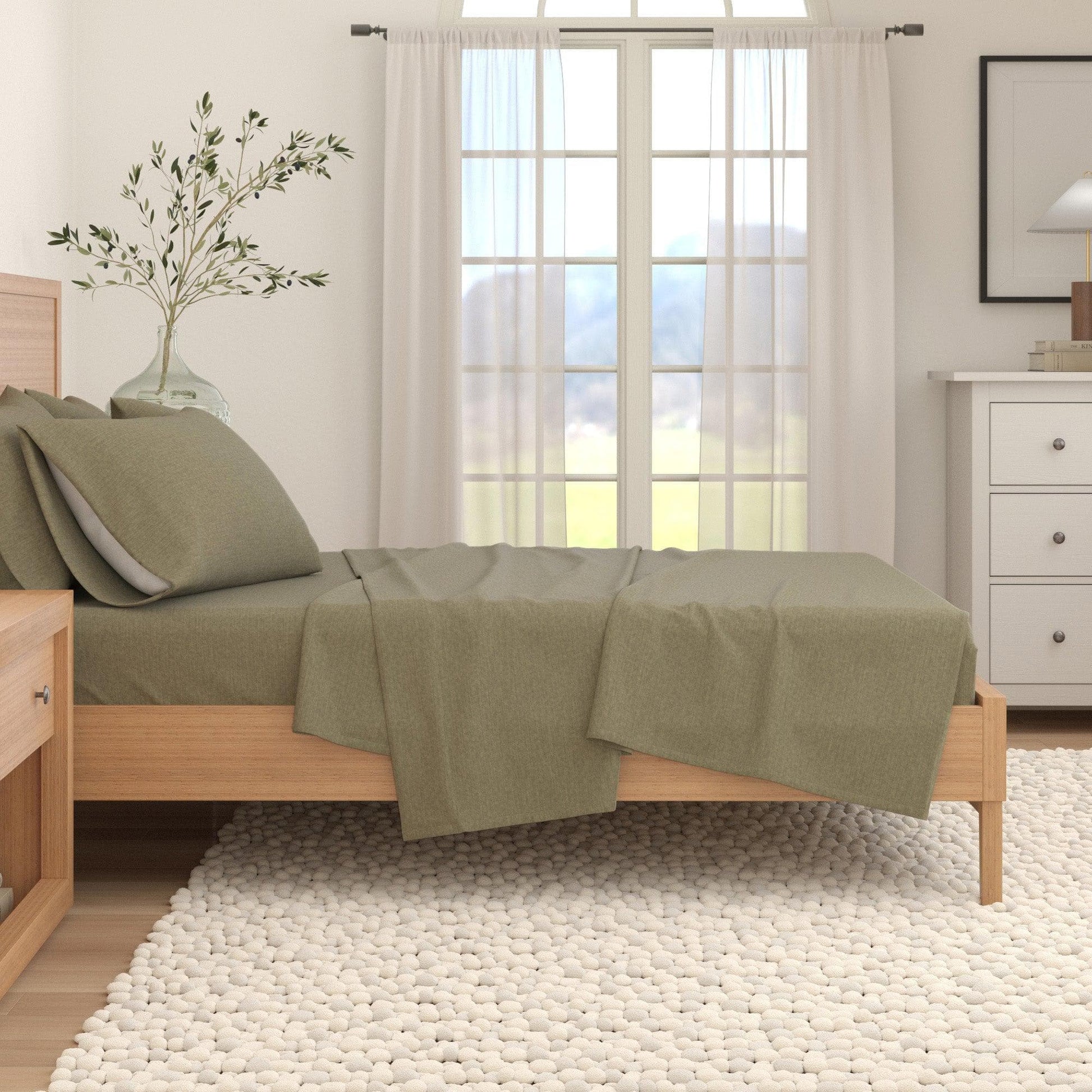 4 Piece Heathered Solid Cotton Blend Flannel Sheet Set - Anders Collection - Best Buy Furniture