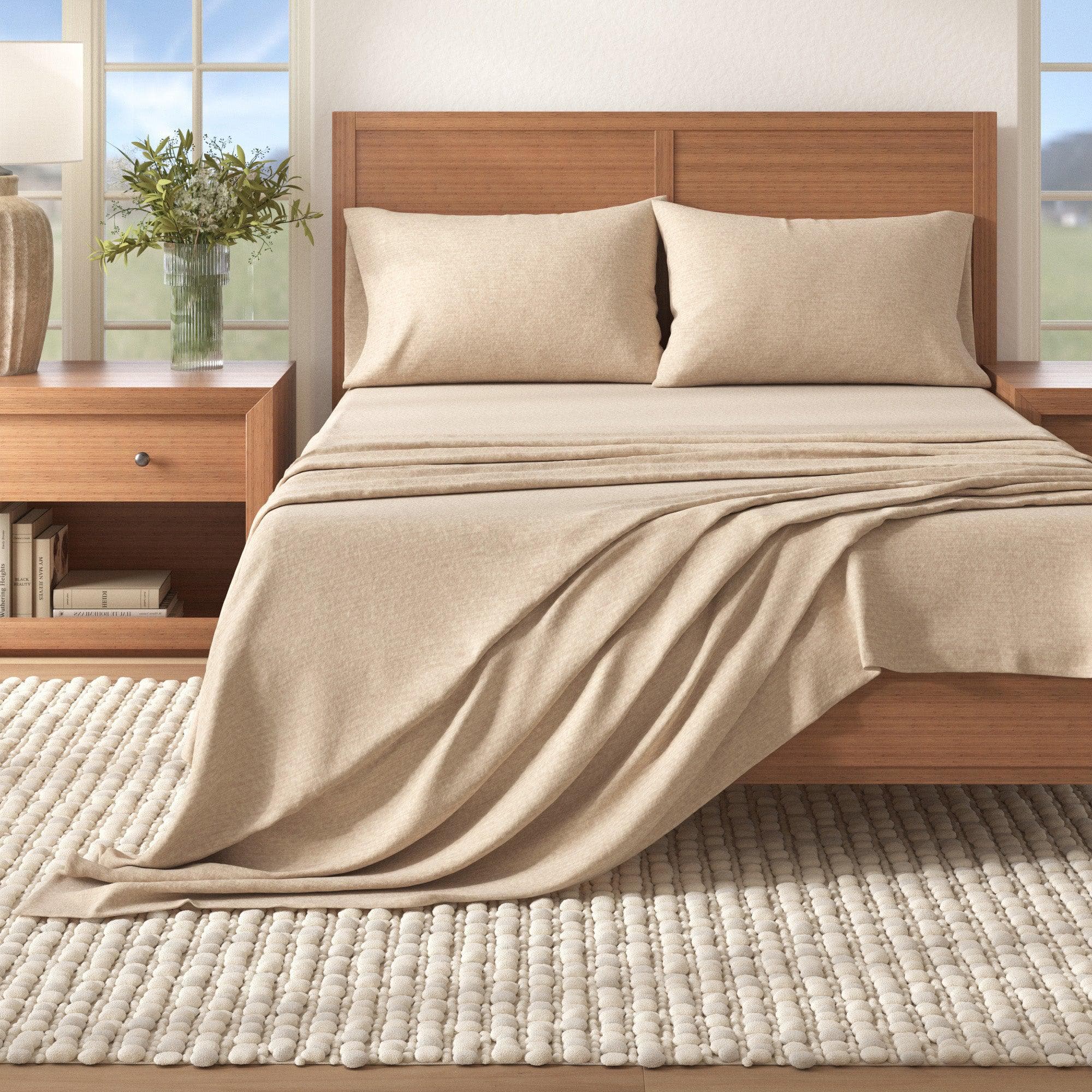4 Piece Heathered Solid Cotton Blend Flannel Sheet Set - Anders Collection - Best Buy Furniture