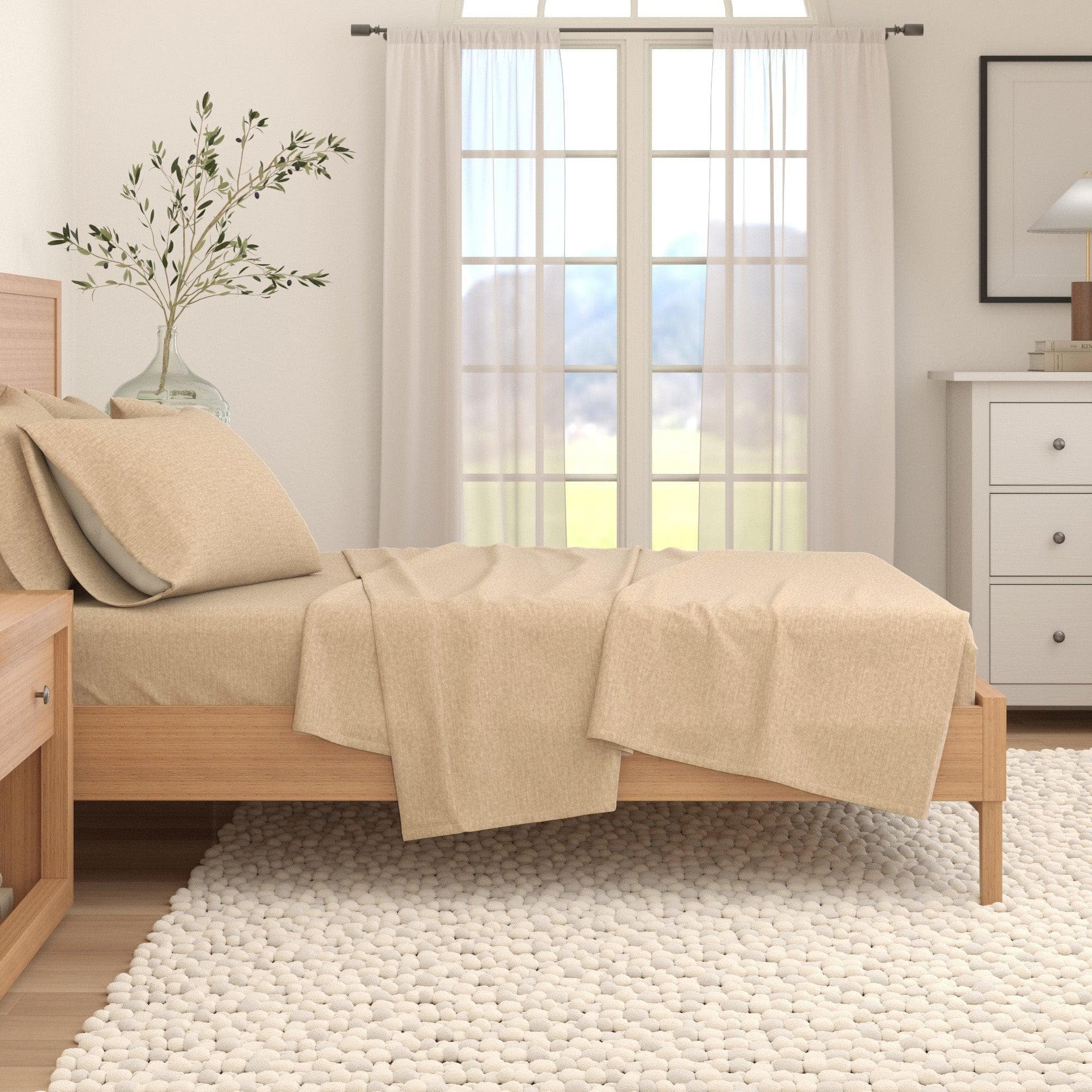 4 Piece Heathered Solid Cotton Blend Flannel Sheet Set - Anders Collection - Best Buy Furniture