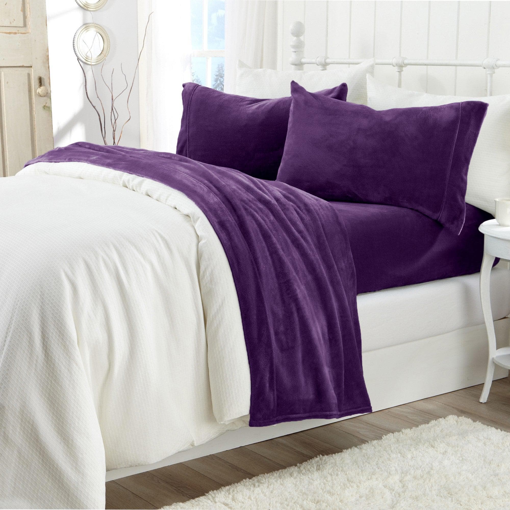 4-Piece Solid Jewel-Toned Plush Sheet - Velvet Luxe Collection - Best Buy Furniture