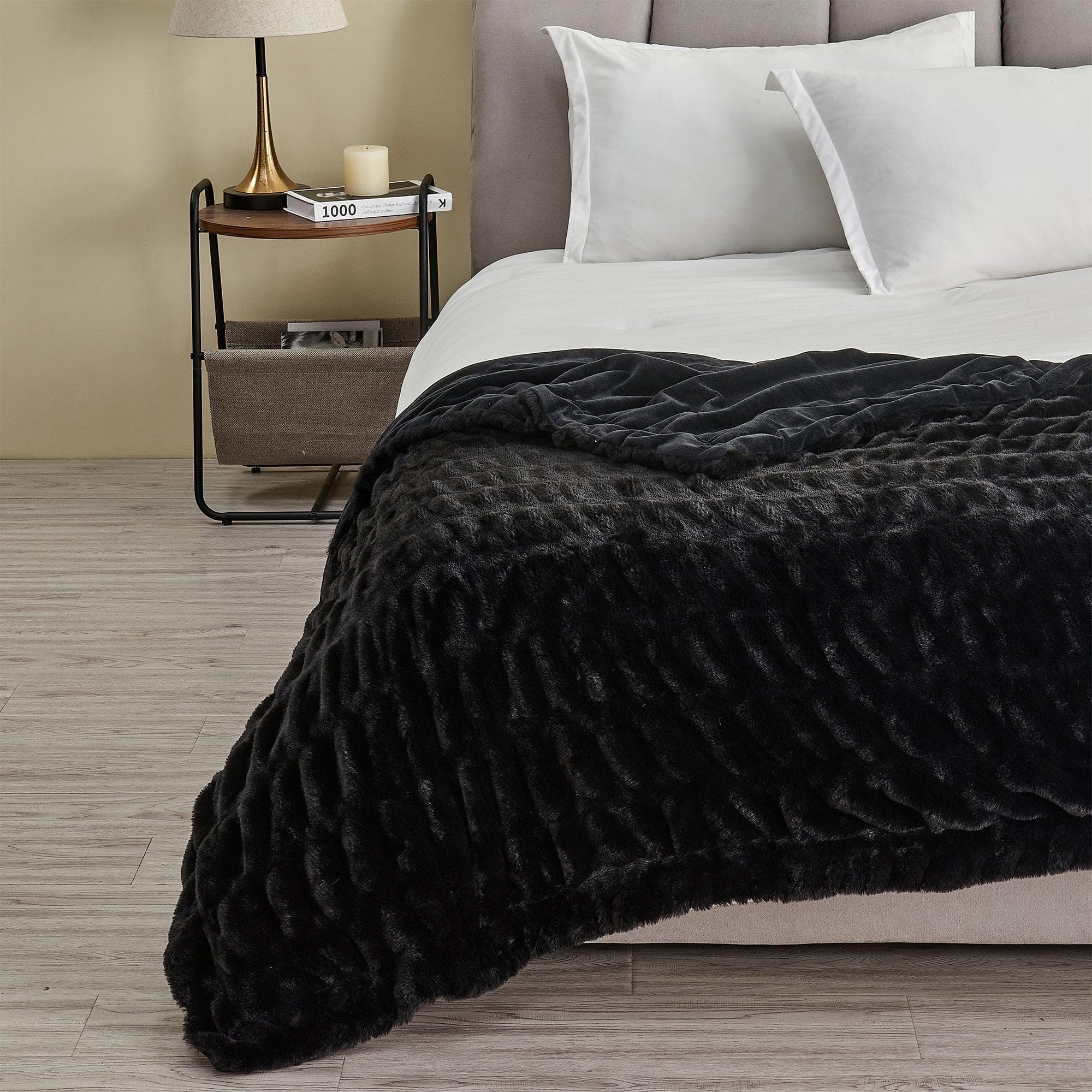 Ruched Faux Fur Throw Blanket - Alondra Collection - Best Buy Furniture