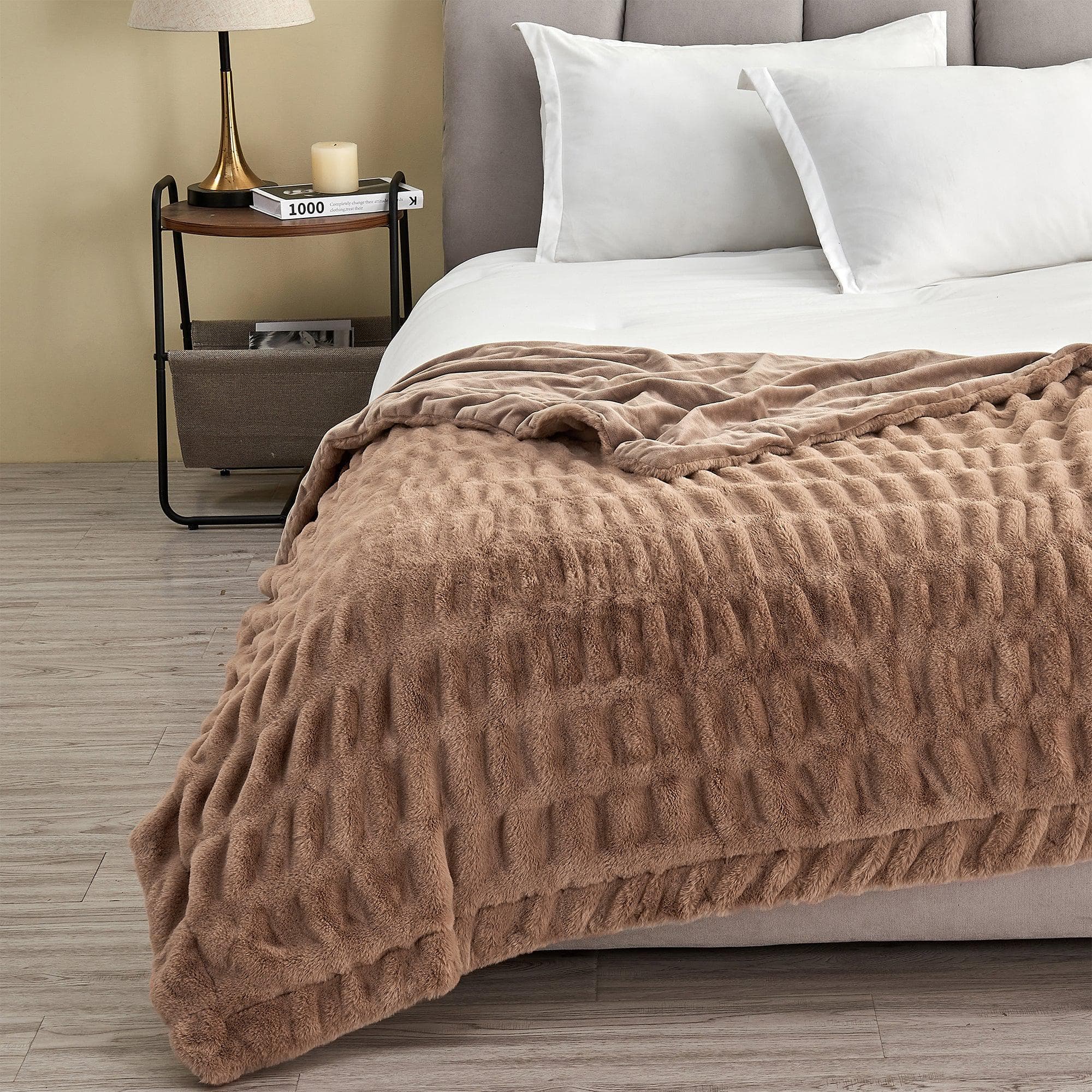 Ruched Faux Fur Throw Blanket - Alondra Collection - Best Buy Furniture
