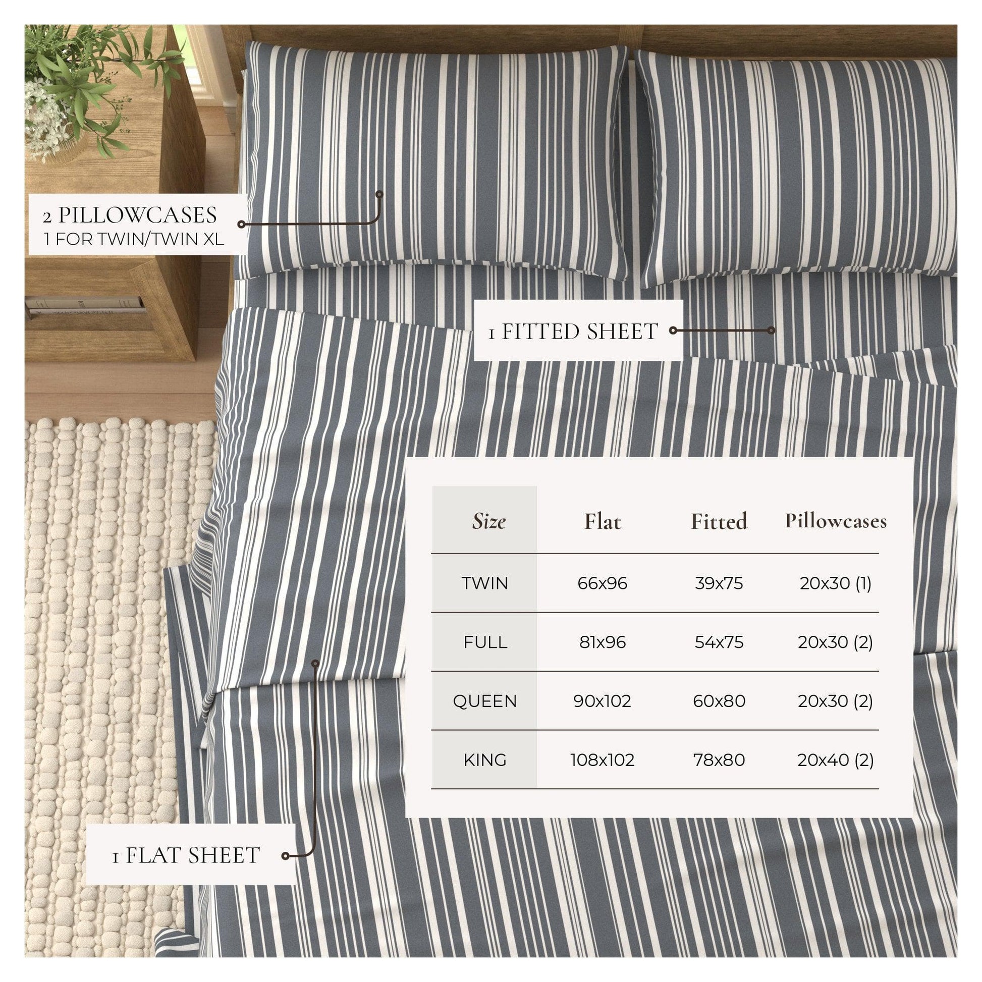 4-Piece Striped Microfiber Sheet Set - Elouise Collection - Best Buy Furniture