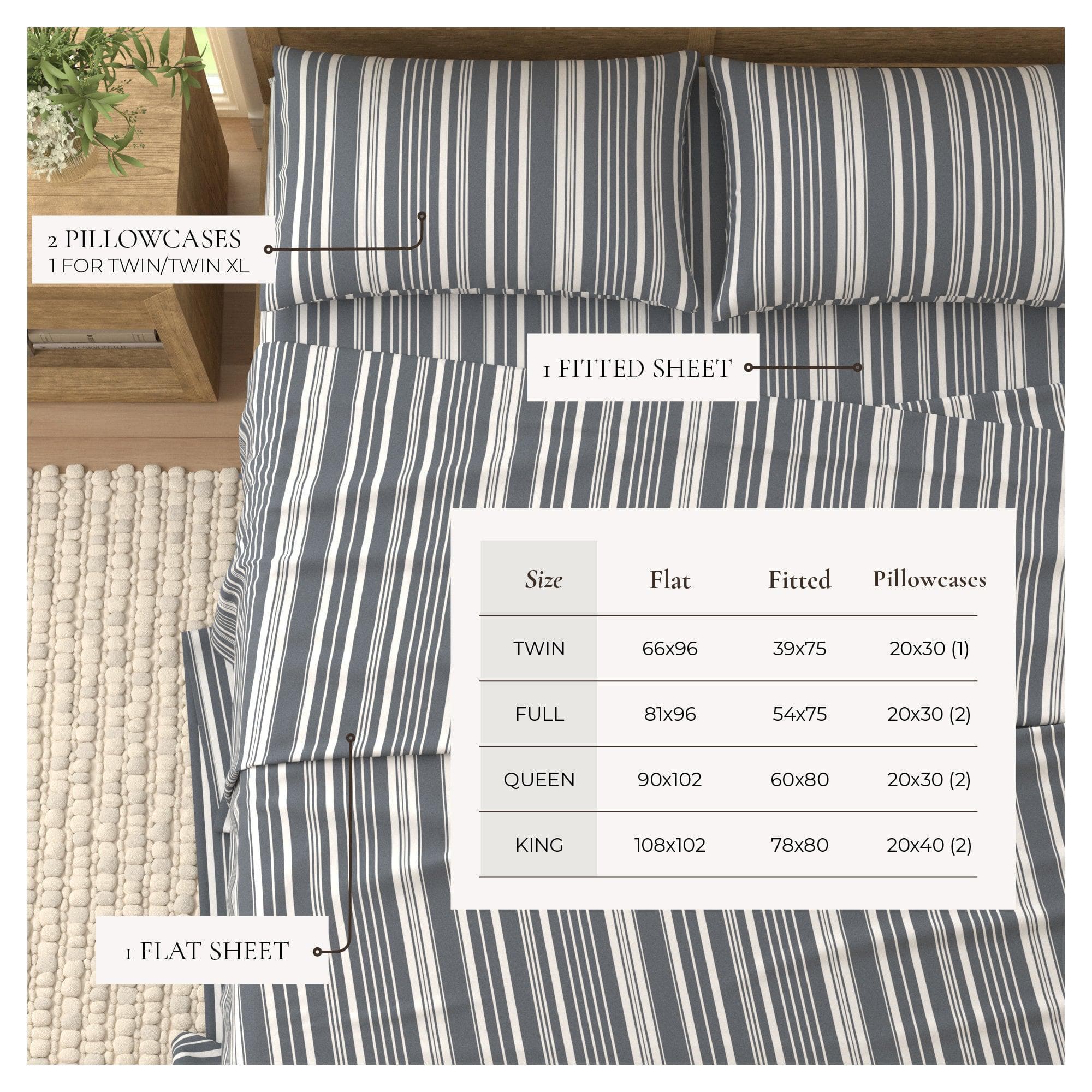 4-Piece Striped Microfiber Sheet Set - Elouise Collection - Best Buy Furniture