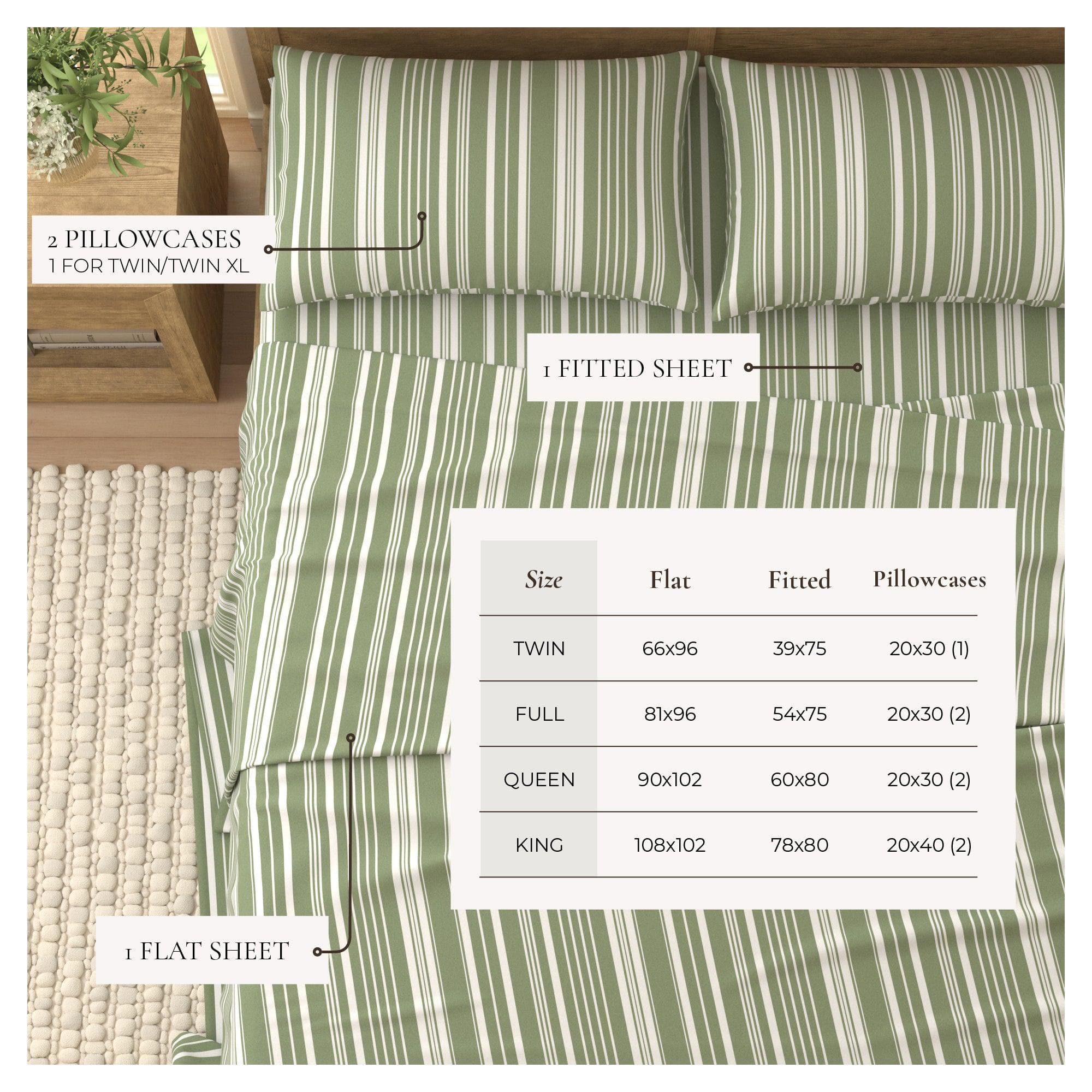 4-Piece Striped Microfiber Sheet Set - Elouise Collection - Best Buy Furniture