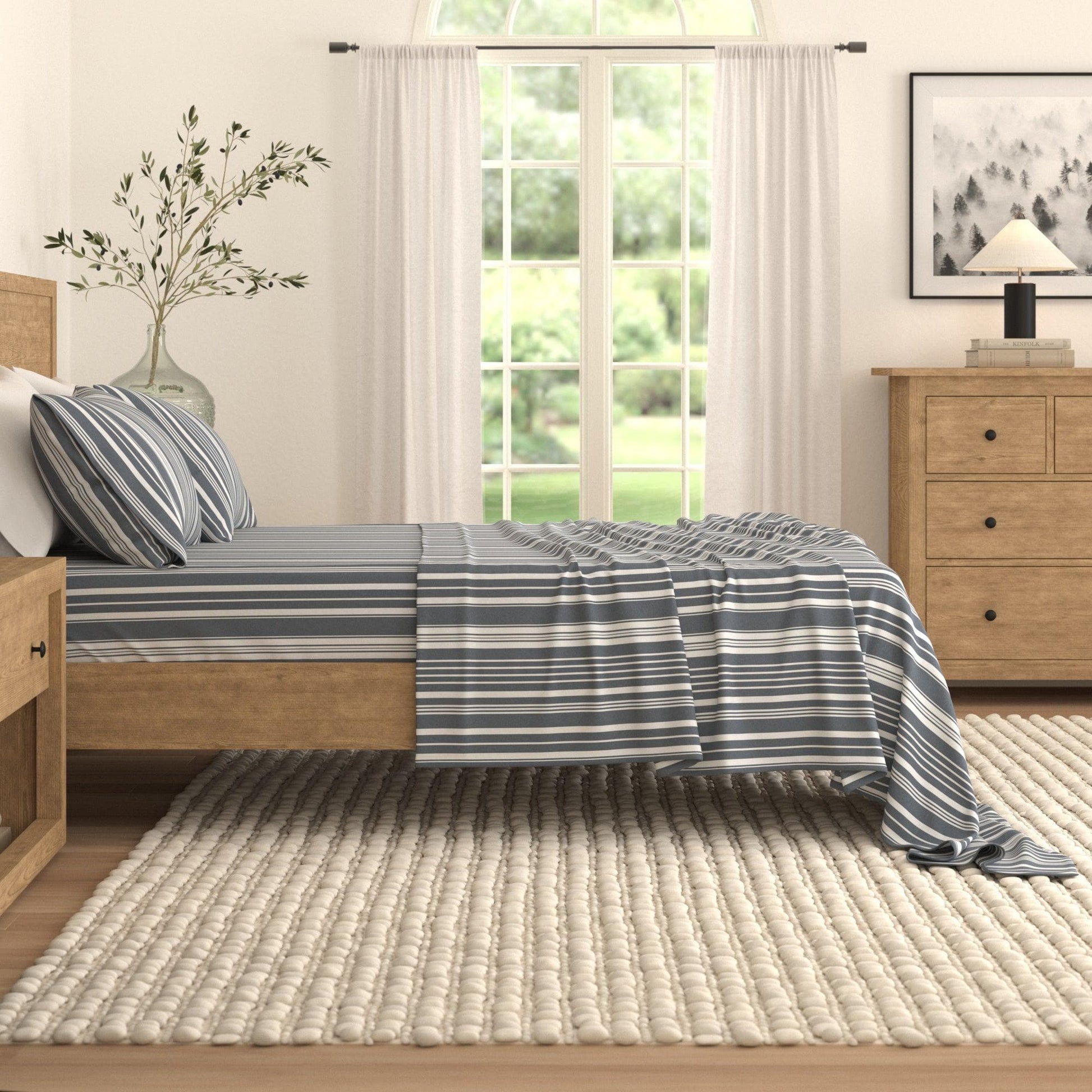 4-Piece Striped Microfiber Sheet Set - Elouise Collection - Best Buy Furniture