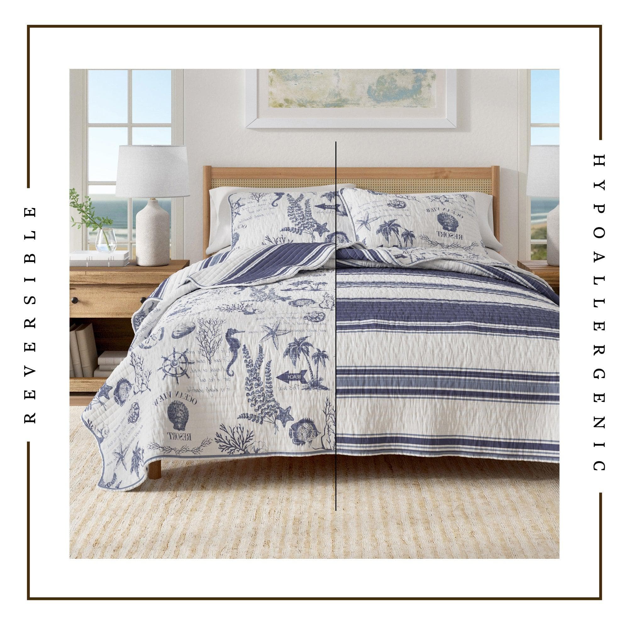 Coastal Printed Cotton Quilt Set - Calypso Collection - Best Buy Furniture