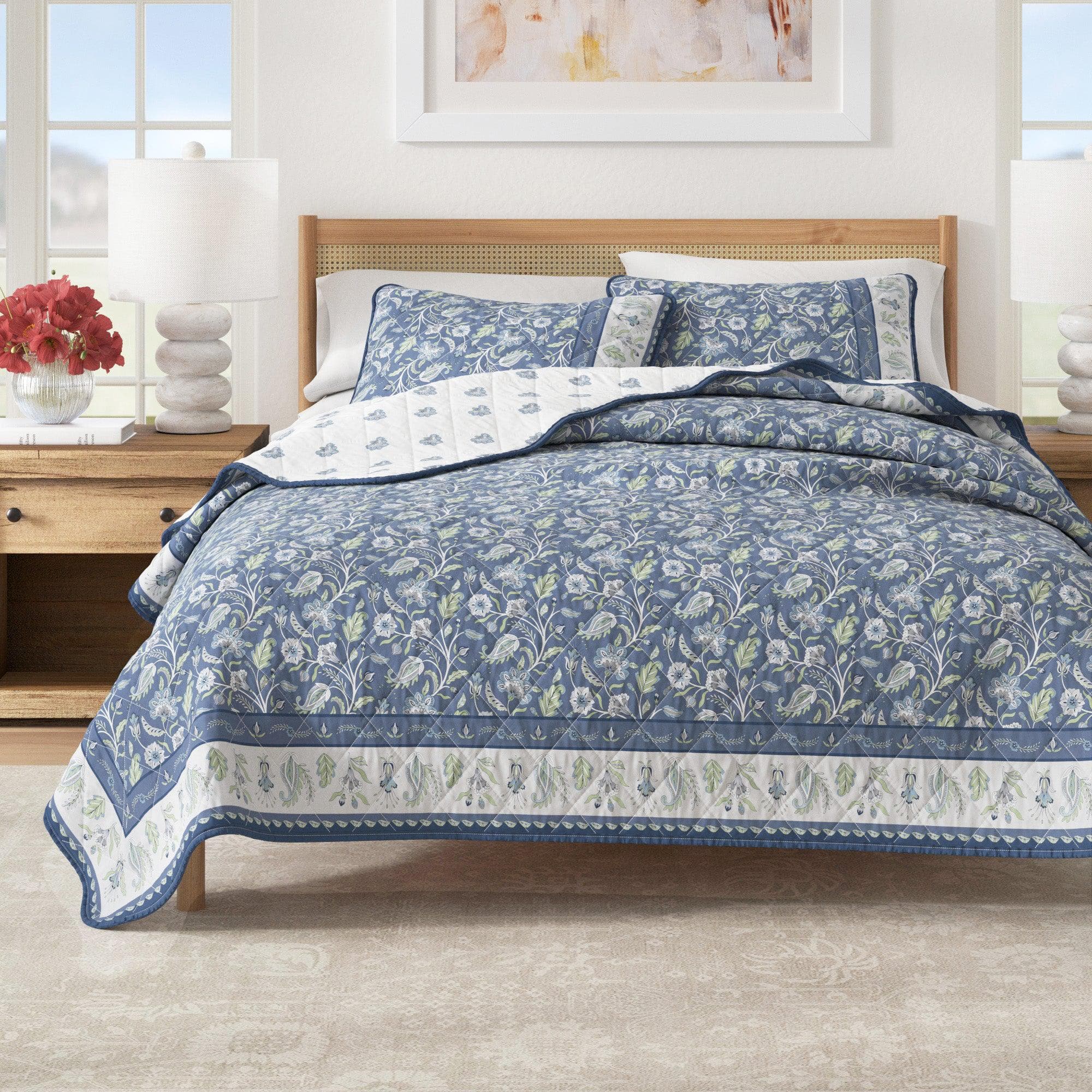 Floral Boho Printed Cotton Quilt Set - Indira Collection - Best Buy Furniture