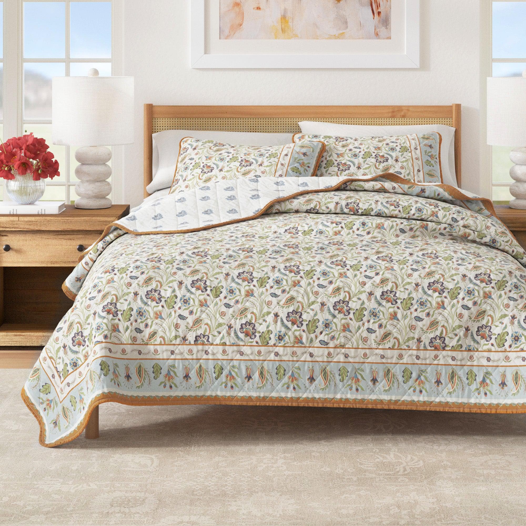 Floral Boho Printed Cotton Quilt Set - Indira Collection - Best Buy Furniture