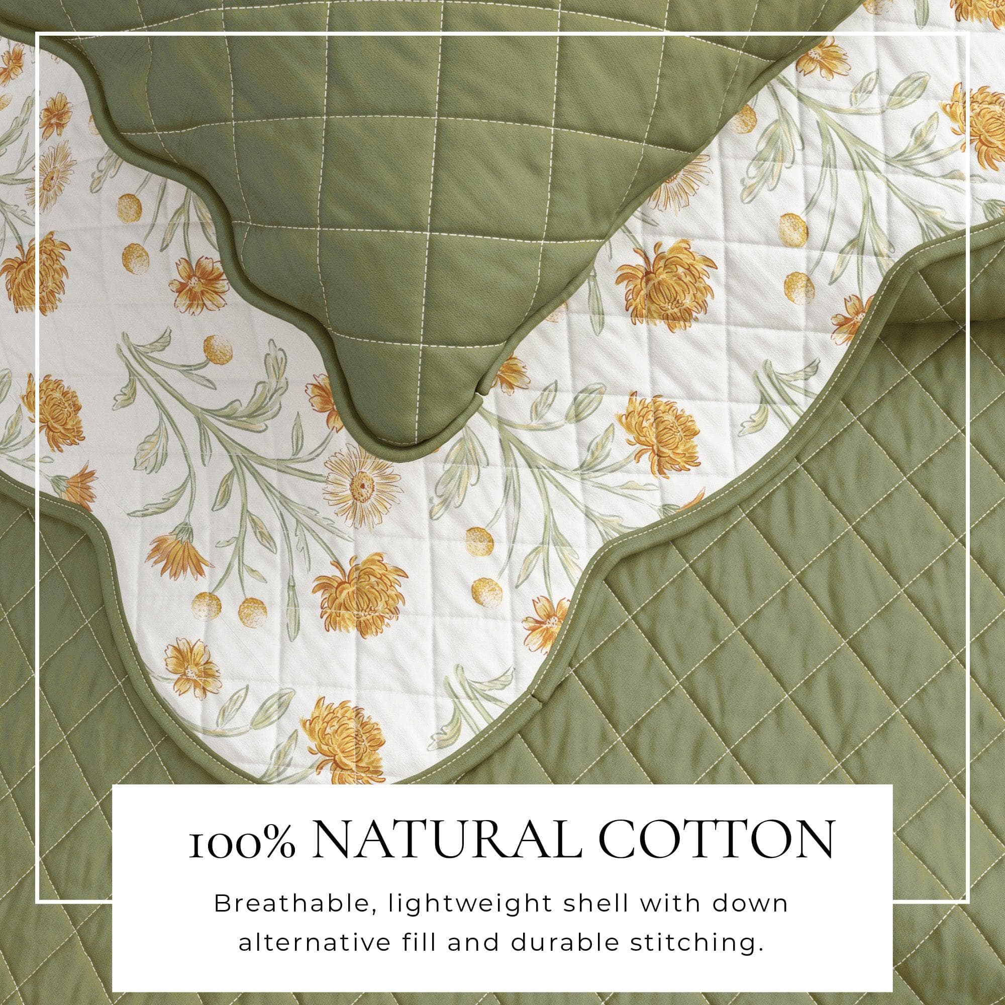 Floral Print & Scallopeded Edge Cotton Quilt Set - Illiana Collection - Best Buy Furniture