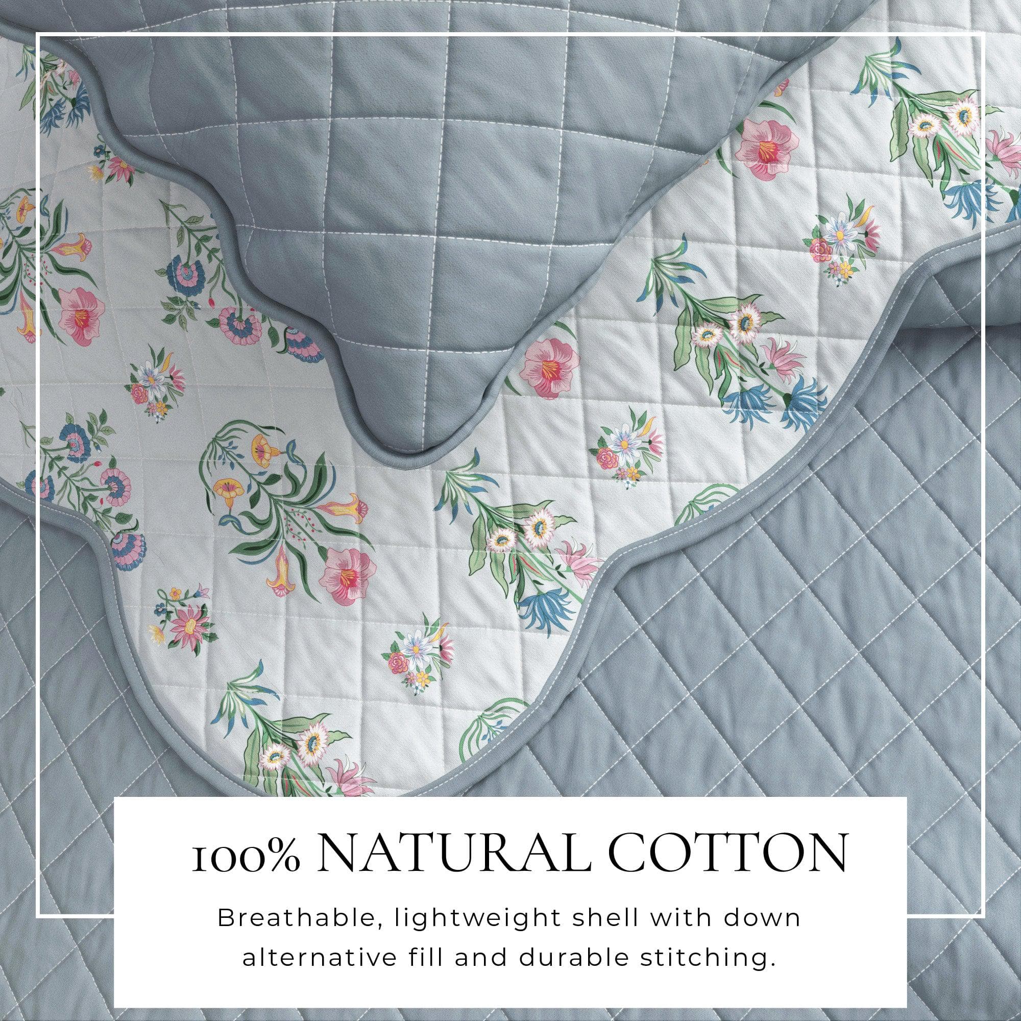 Floral Print & Scallopeded Edge Cotton Quilt Set - Katrin Collection - Best Buy Furniture