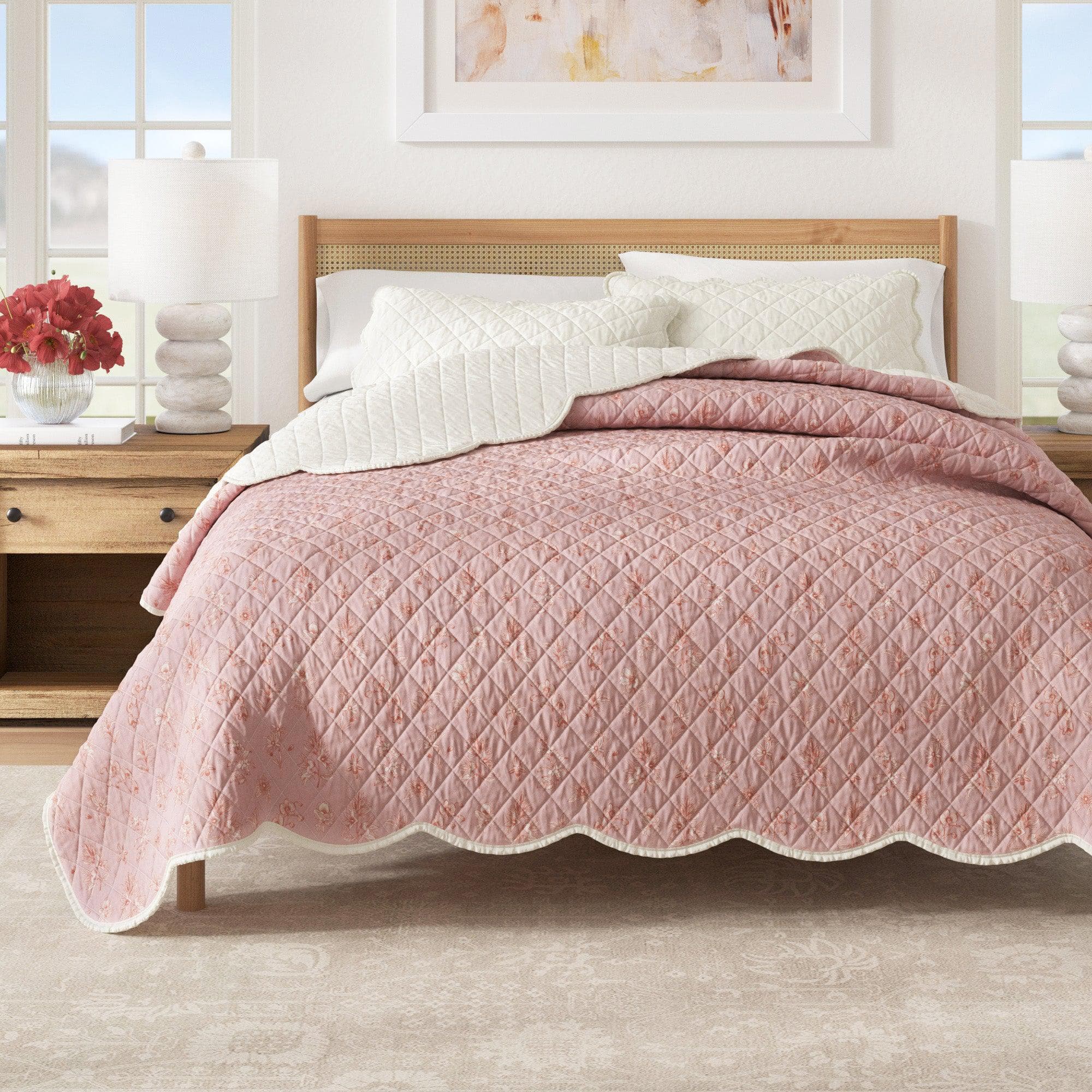 Floral Print & Scallopeded Edge Cotton Quilt Set - Sandie Collection - Best Buy Furniture