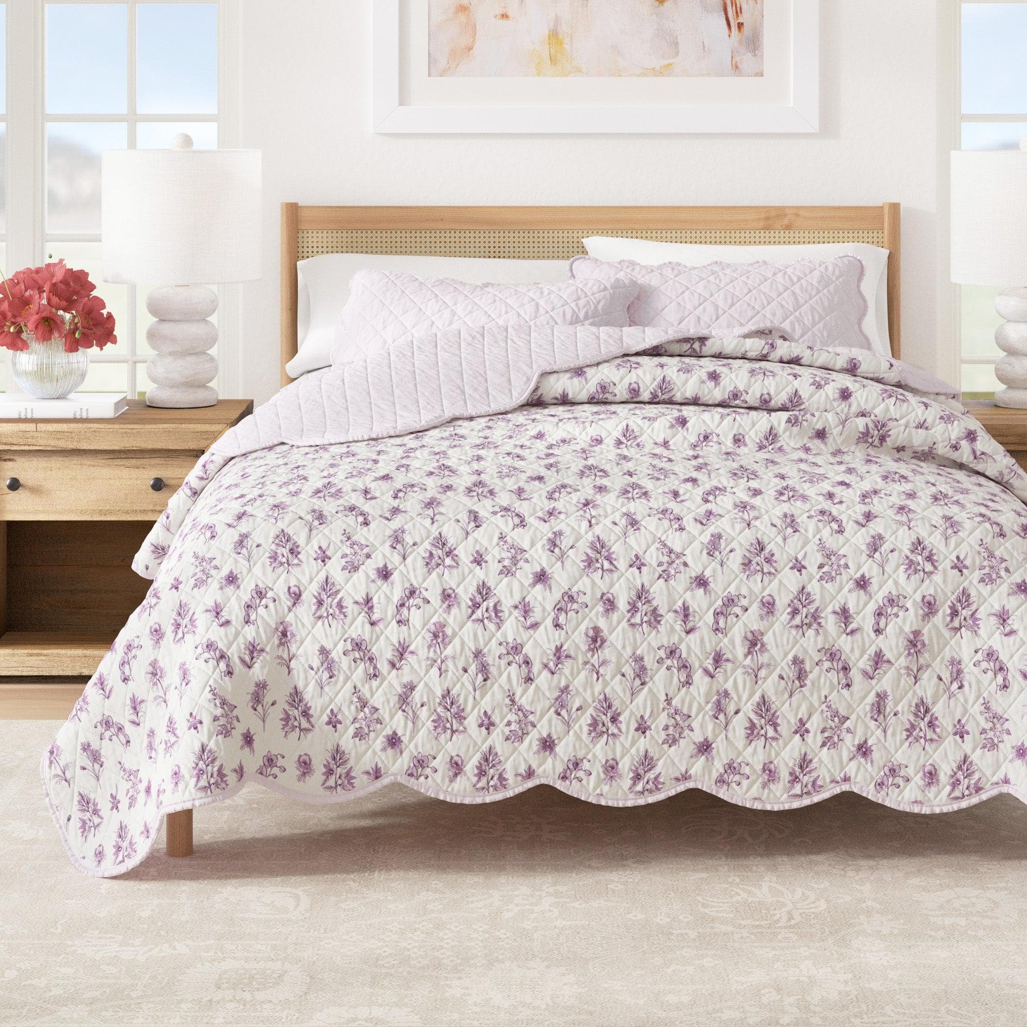 Floral Print & Scallopeded Edge Cotton Quilt Set - Sandie Collection - Best Buy Furniture
