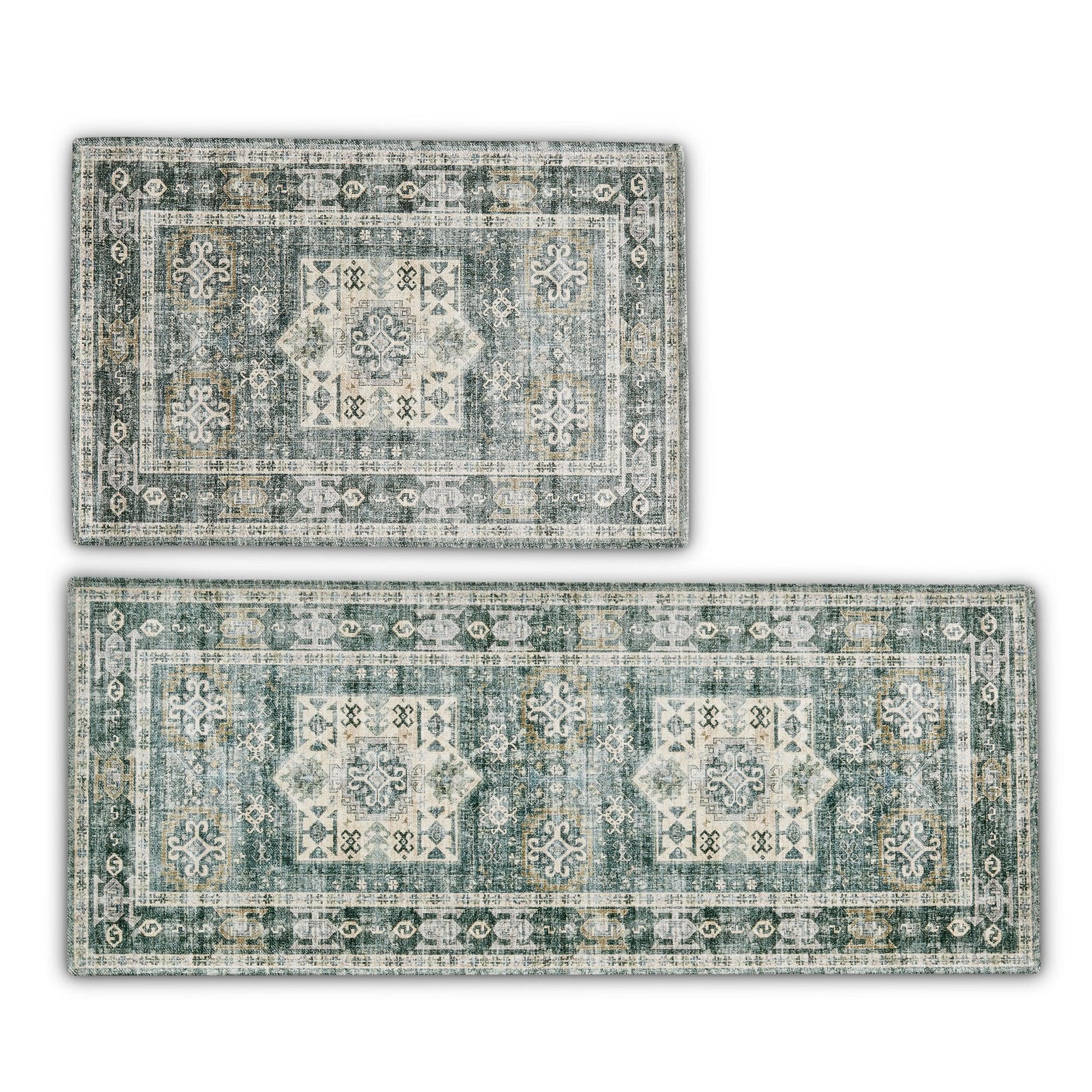 Medallion Machine Washable Accent Area Rug & Runner 2 Pack - Nava Collection - Best Buy Furniture