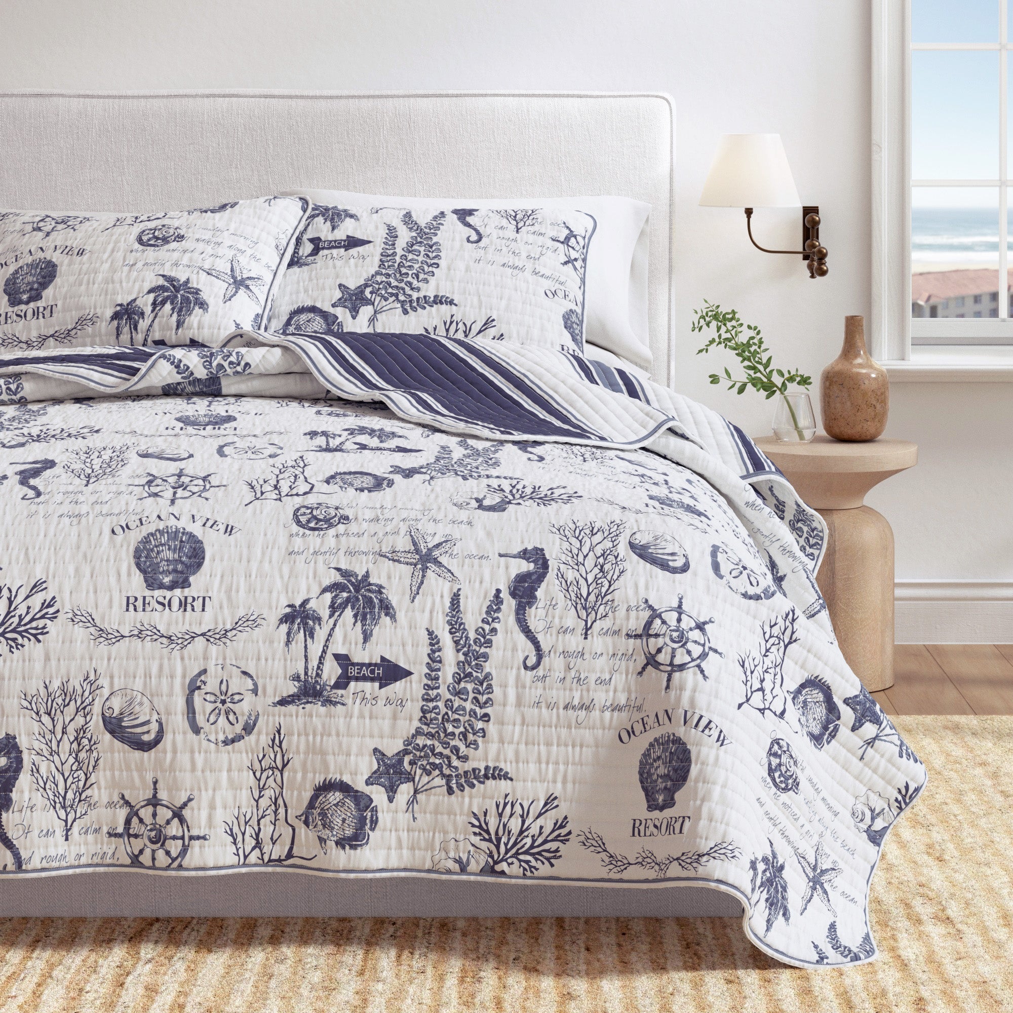 Coastal Printed Cotton Quilt Set - Calypso Collection - Best Buy Furniture