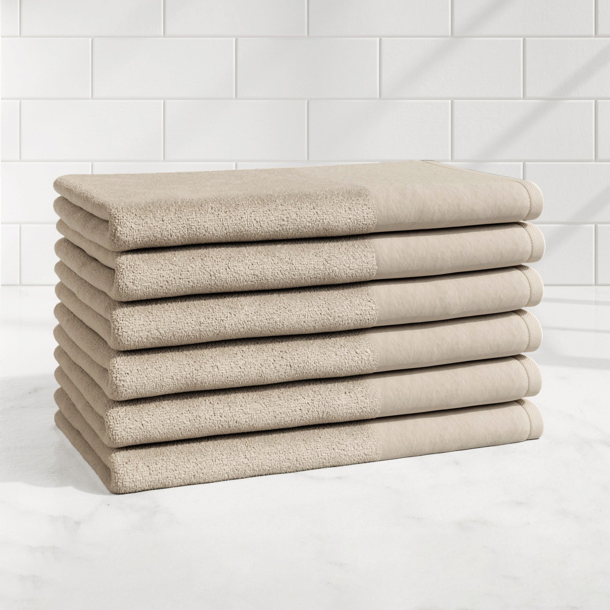 Cotton Linen-Like Border 6-Piece Towel Set - Priya Collection - Best Buy Furniture