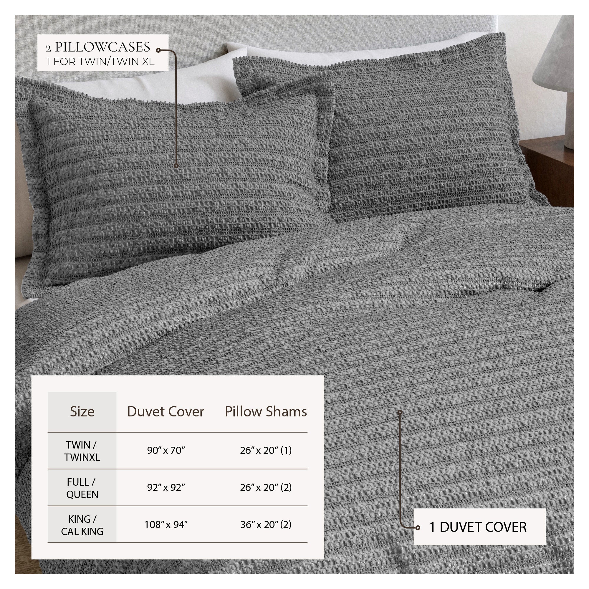 100% Cotton Honeycomb Waffle Duvet Set - Mattea Collection - Best Buy Furniture