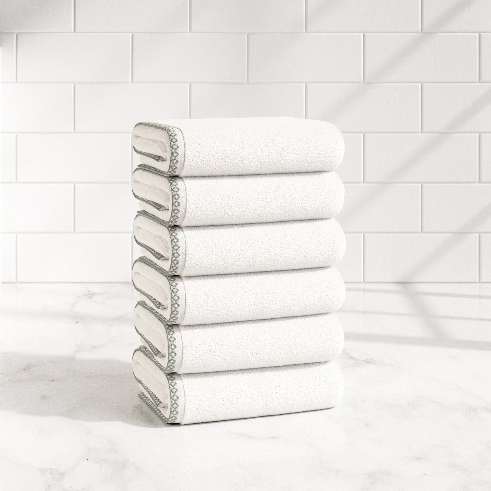 Cotton Border-Stitched 6-Piece Towel Set - Valery Collection - Best Buy Furniture