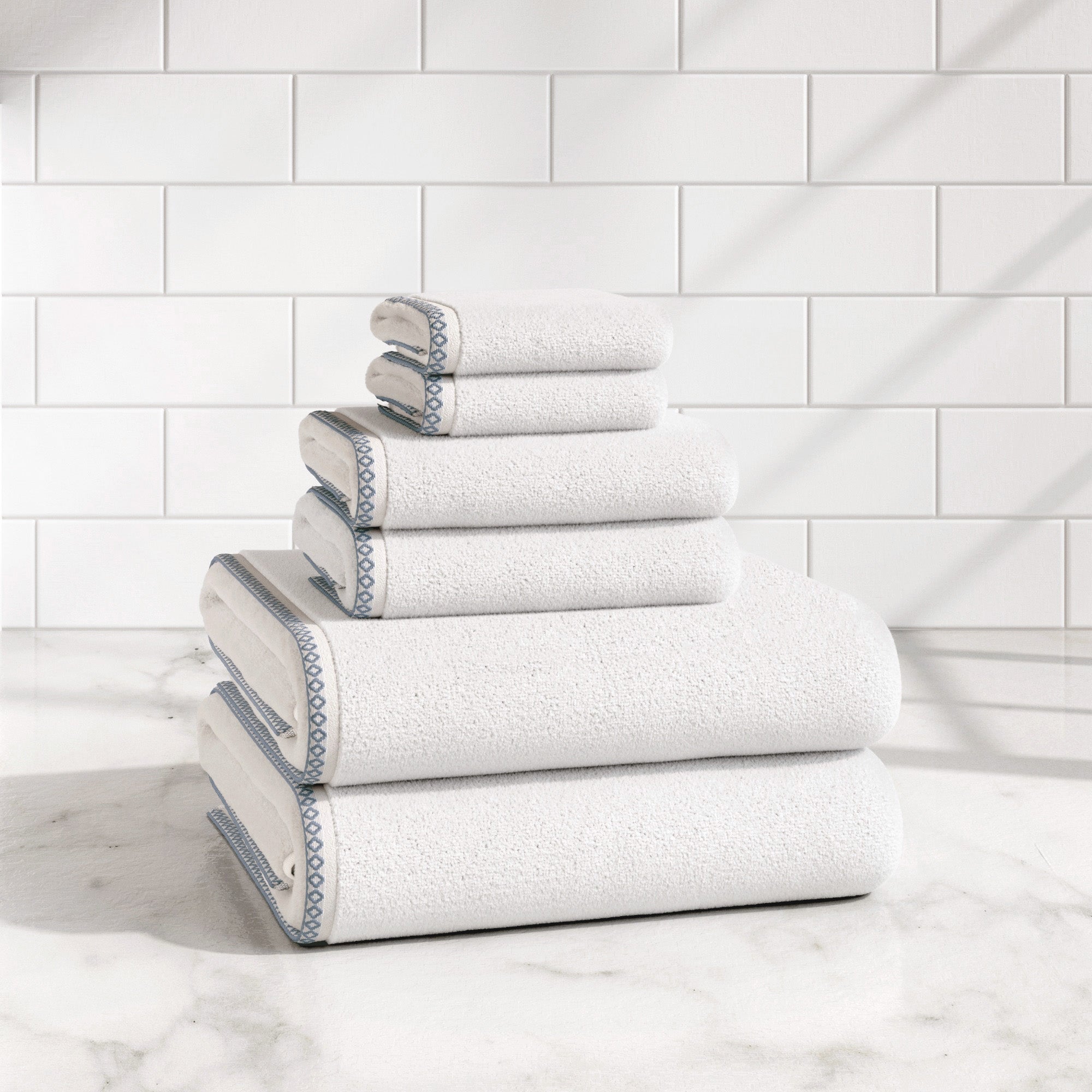 Cotton Border-Stitched 6-Piece Towel Set - Valery Collection - Best Buy Furniture