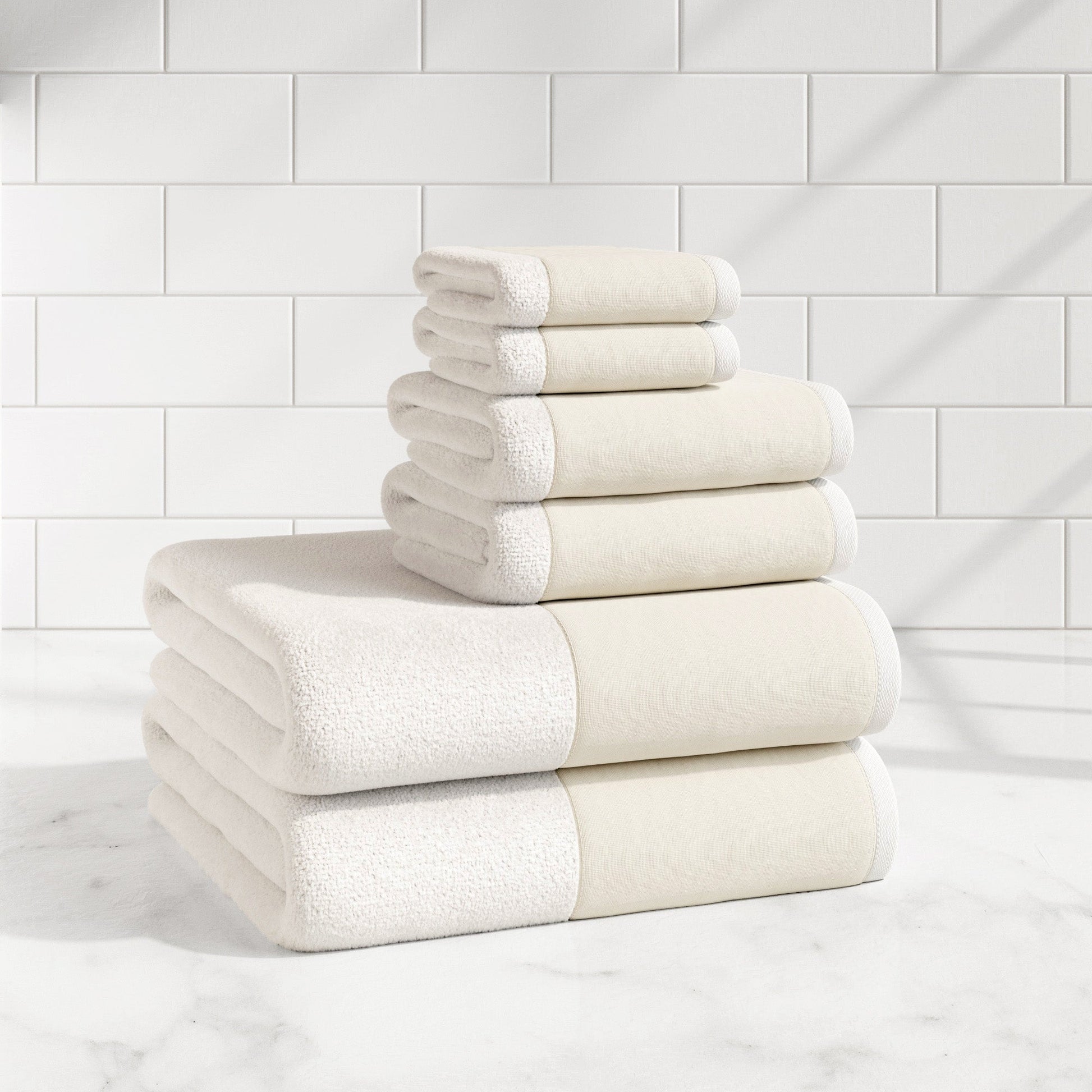 Cotton Linen-Like Border 6-Piece Towel Set - Priya Collection - Best Buy Furniture