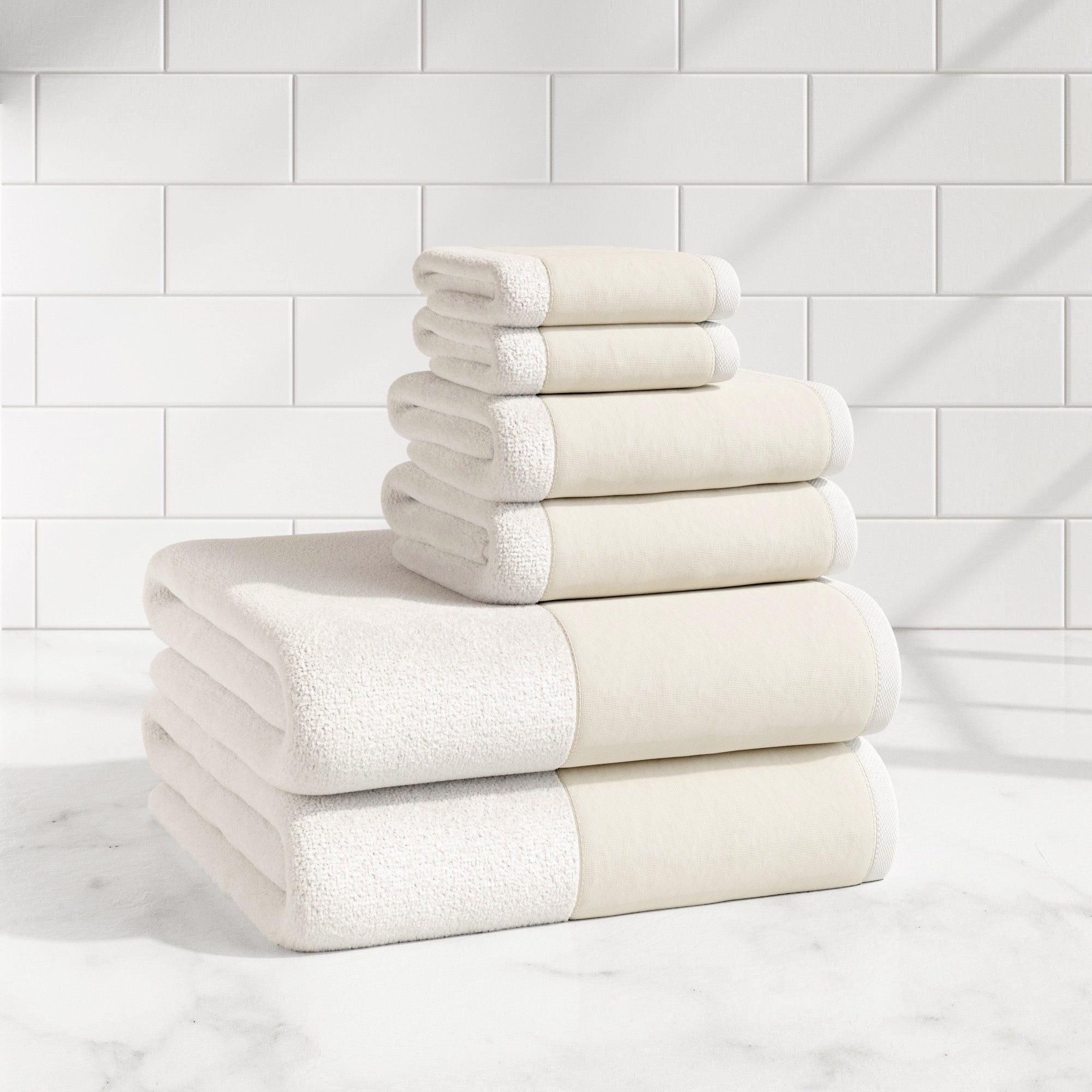 Cotton Linen-Like Border 6-Piece Towel Set - Priya Collection - Best Buy Furniture