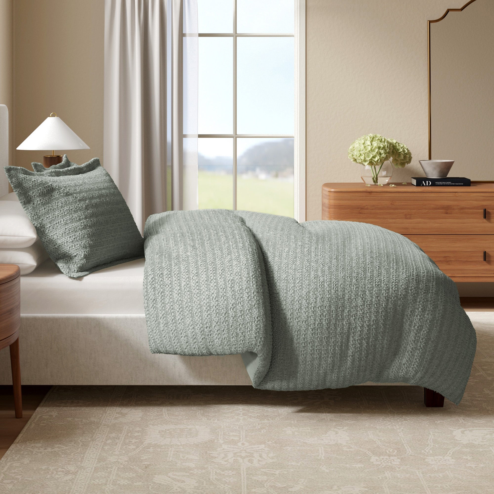 100% Cotton Honeycomb Waffle Duvet Set - Mattea Collection - Best Buy Furniture