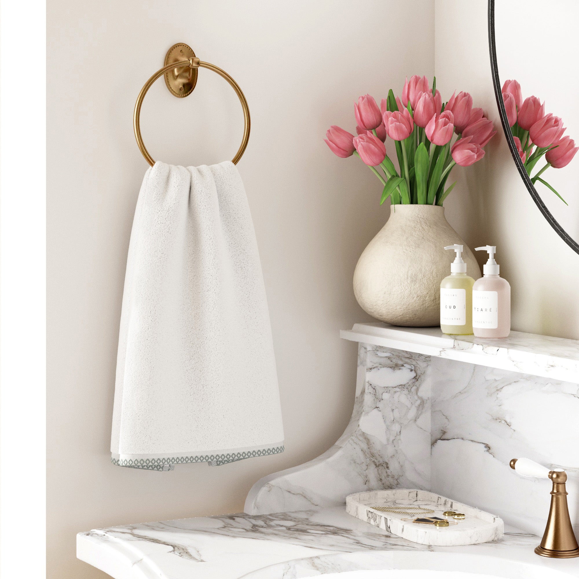 Cotton Border-Stitched 6-Piece Towel Set - Valery Collection - Best Buy Furniture